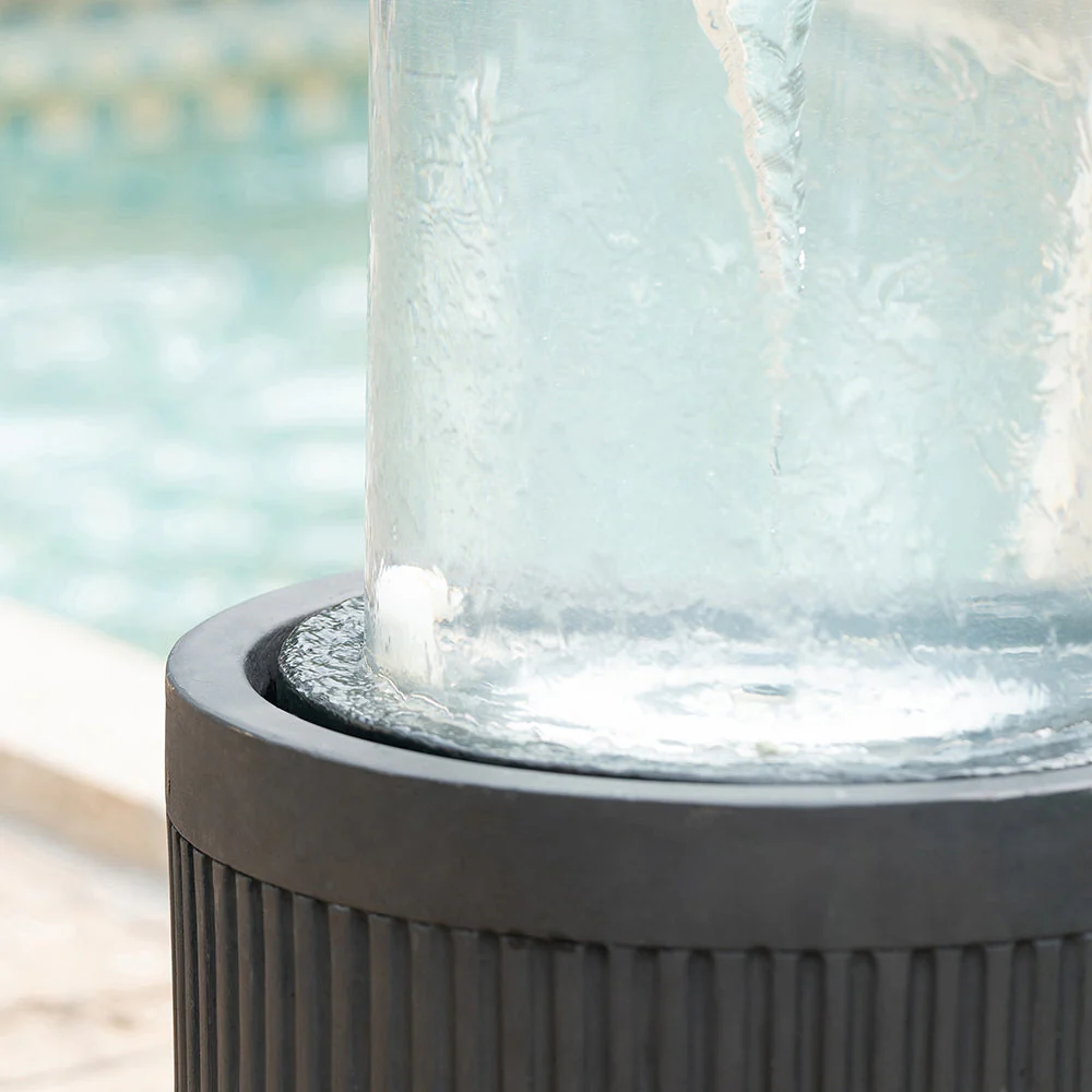 20x20x19.5' Heavy Cement Round Black Ribbed Outdoor Water Fountain with Light (Color Change) - Image 7