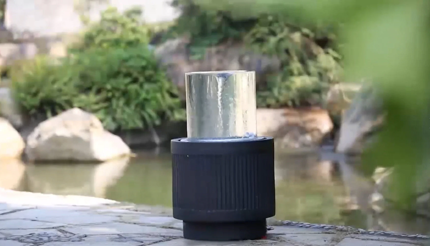 20x20x19.5' Heavy Cement Round Black Ribbed Outdoor Water Fountain with Light (Color Change) - Image 8