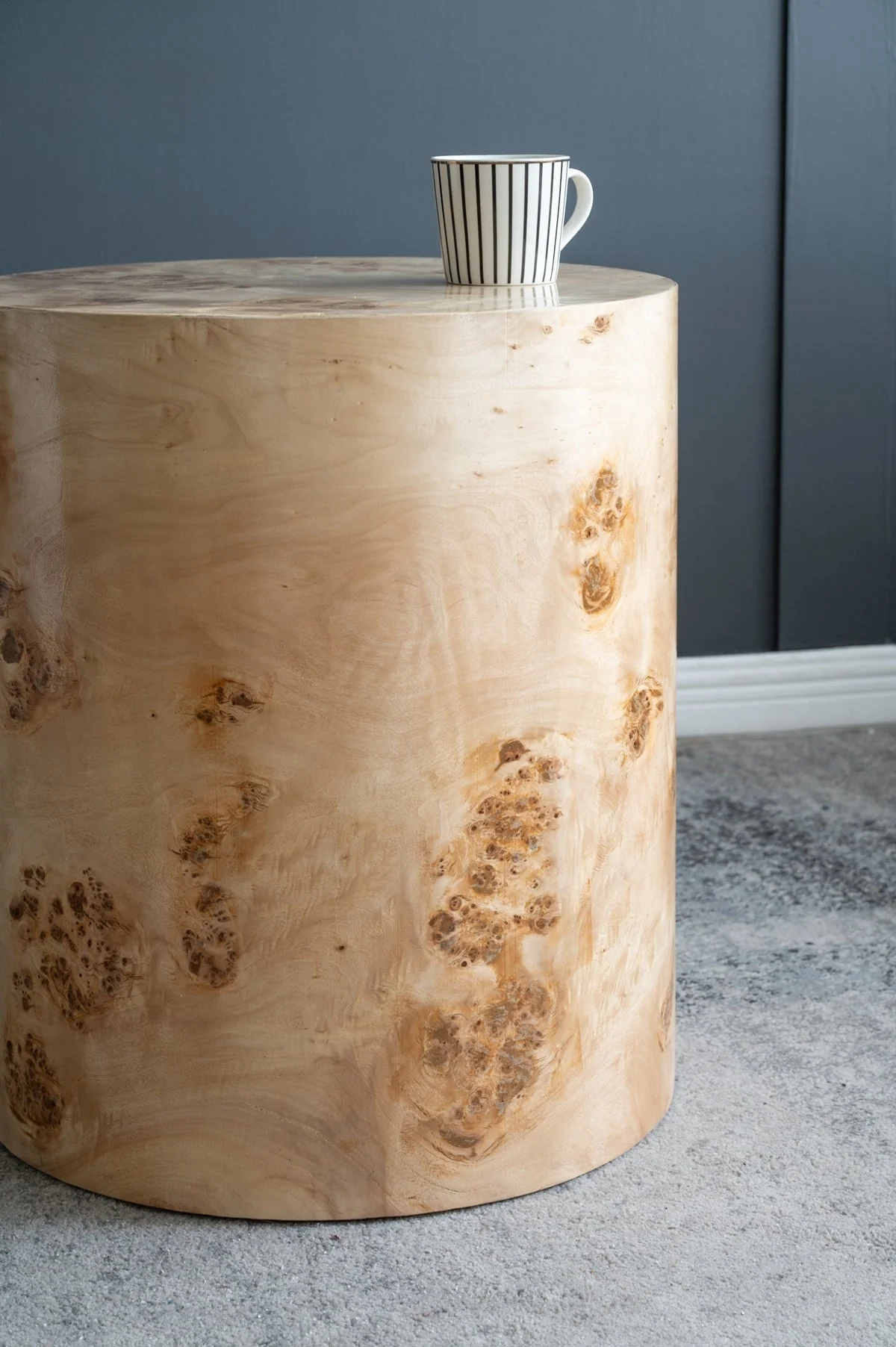20x20x24 Burl Wood Brown Cylinder Side Table - Image 11