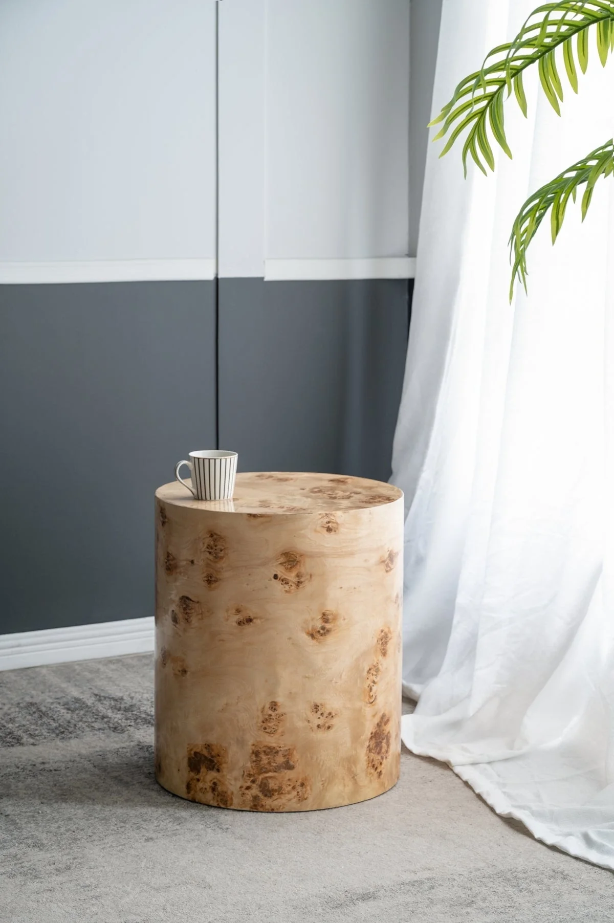 20x20x24 Burl Wood Brown Cylinder Side Table - Image 13