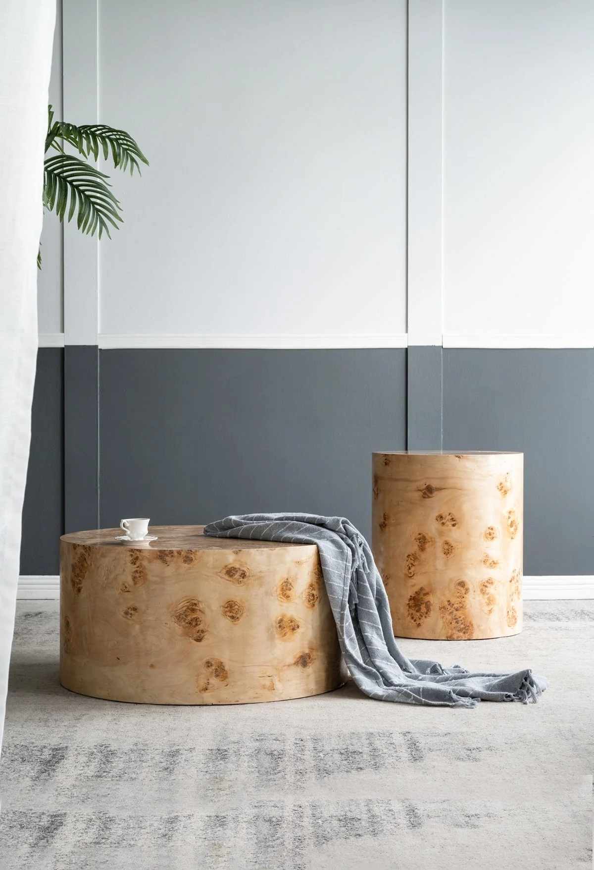 20x20x24 Burl Wood Brown Cylinder Side Table - Image 14