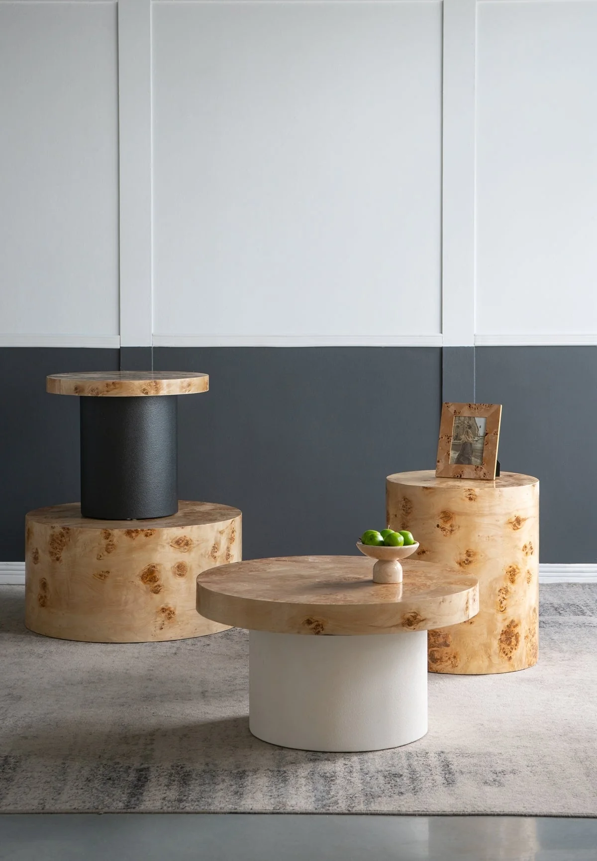20x20x24 Burl Wood Brown Cylinder Side Table - Image 15