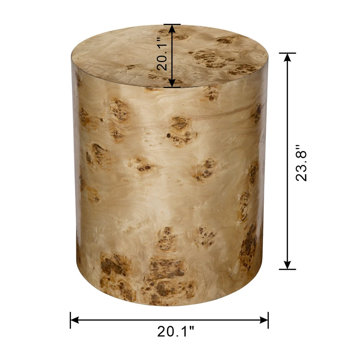 20x20x24 Burl Wood Brown Cylinder Side Table - Image 16