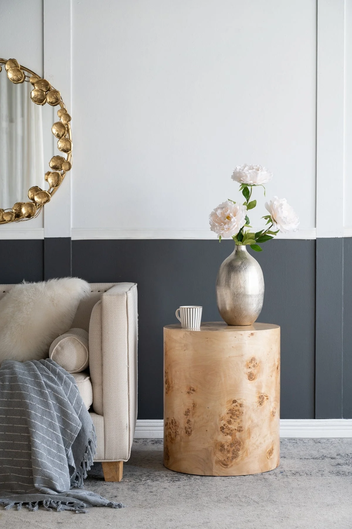 20x20x24 Burl Wood Brown Cylinder Side Table - Image 6