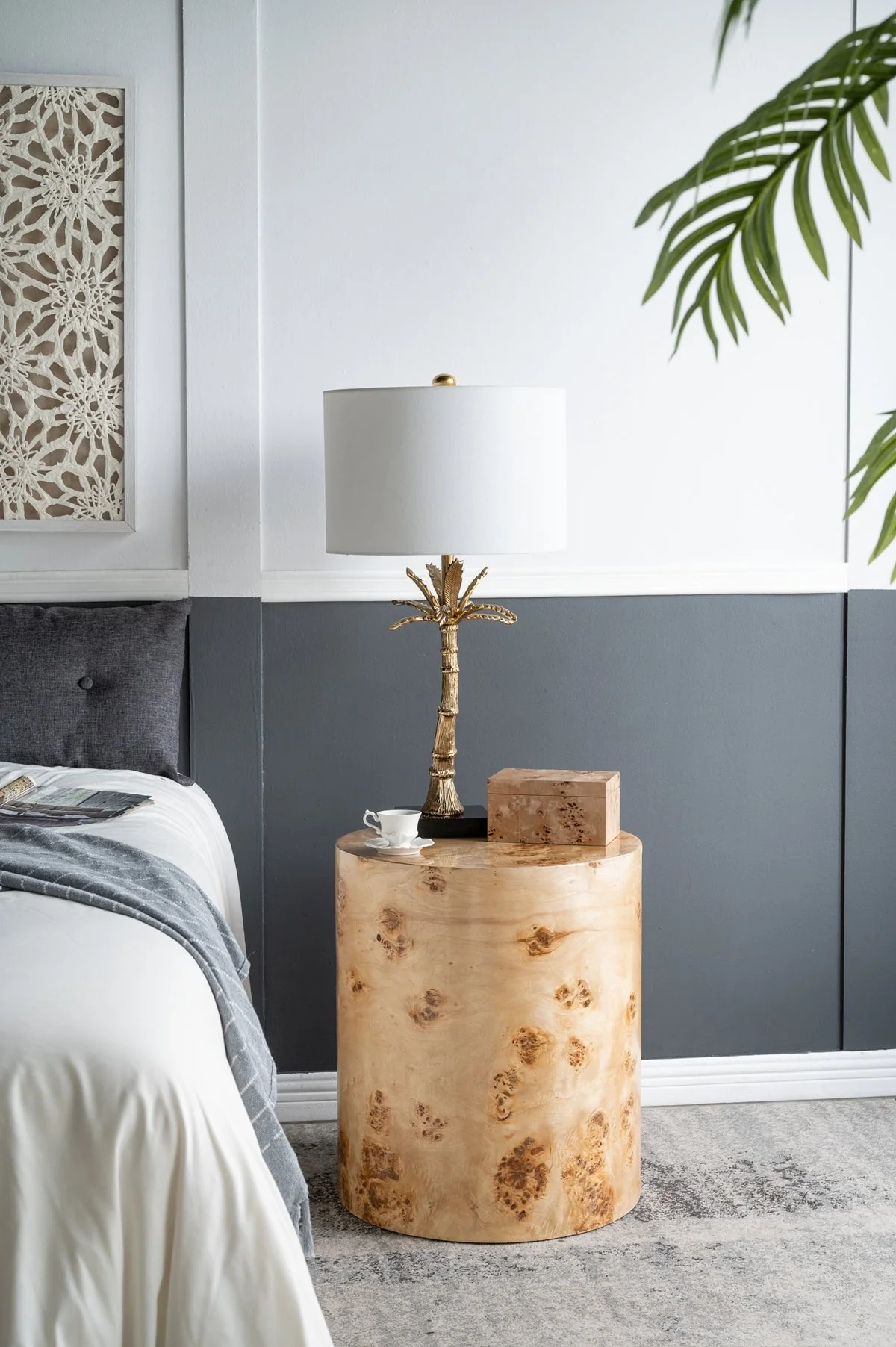 20x20x24 Burl Wood Brown Cylinder Side Table - Image 7
