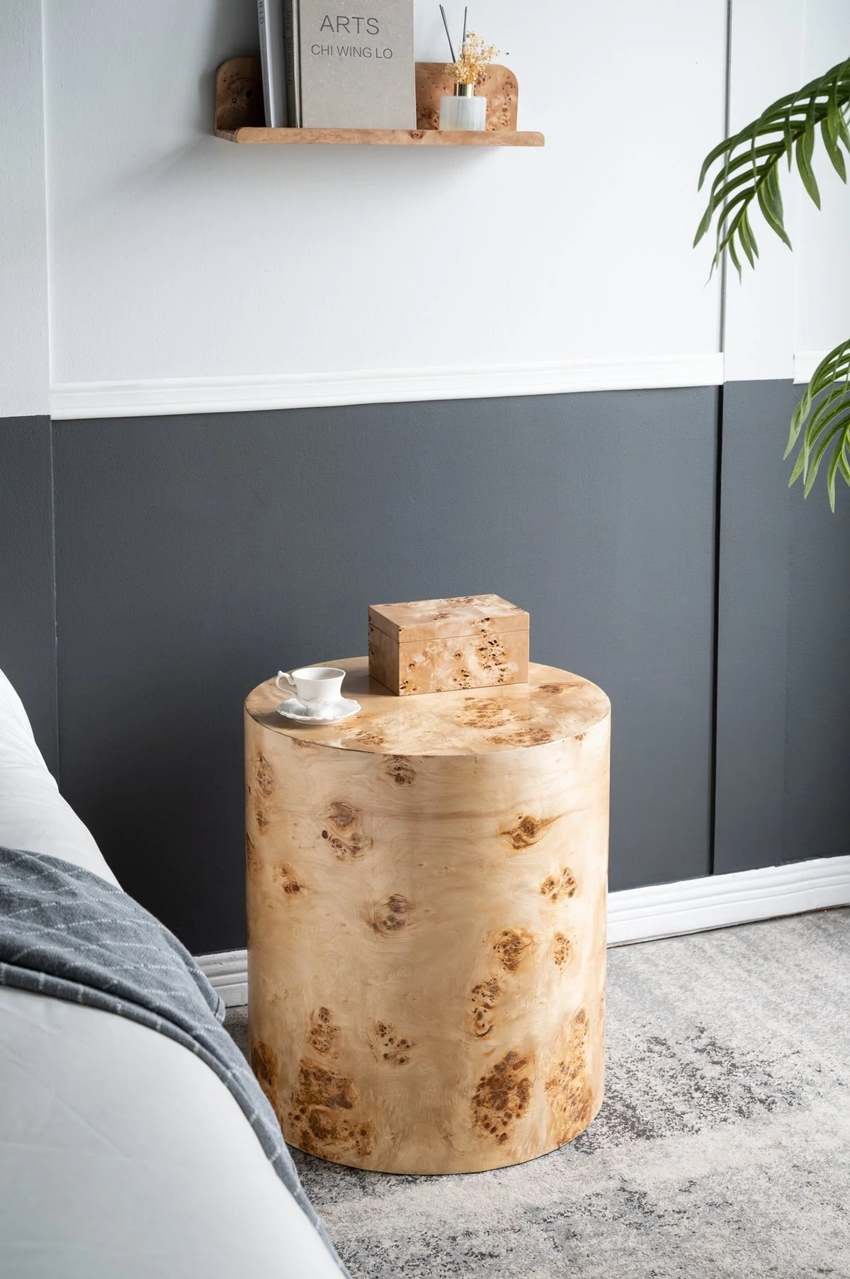 20x20x24 Burl Wood Brown Cylinder Side Table - Image 8