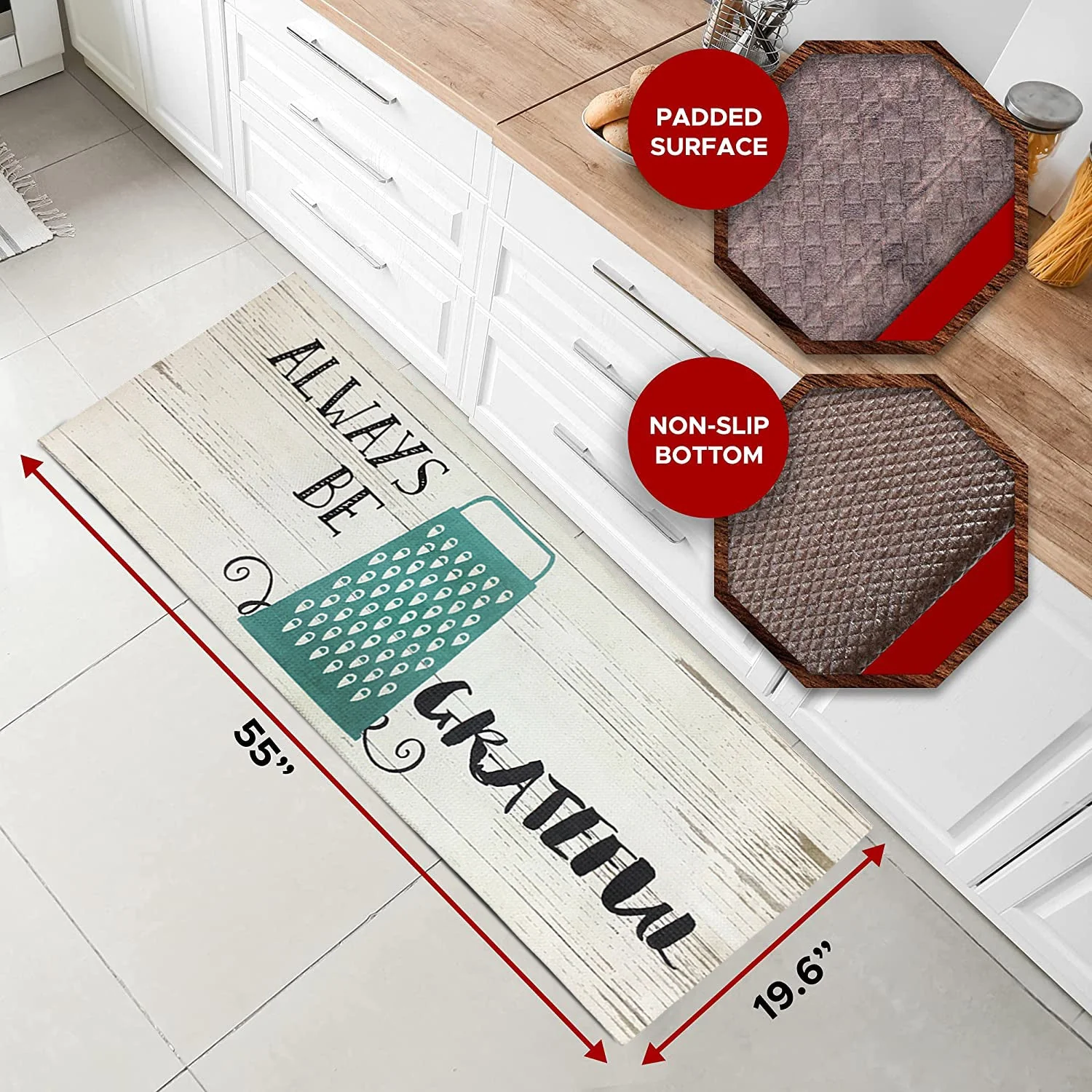 20"x55" Oversized Cushioned Anti-Fatigue Kitchen Runner Mat (Always Be Grateful) - Image 5