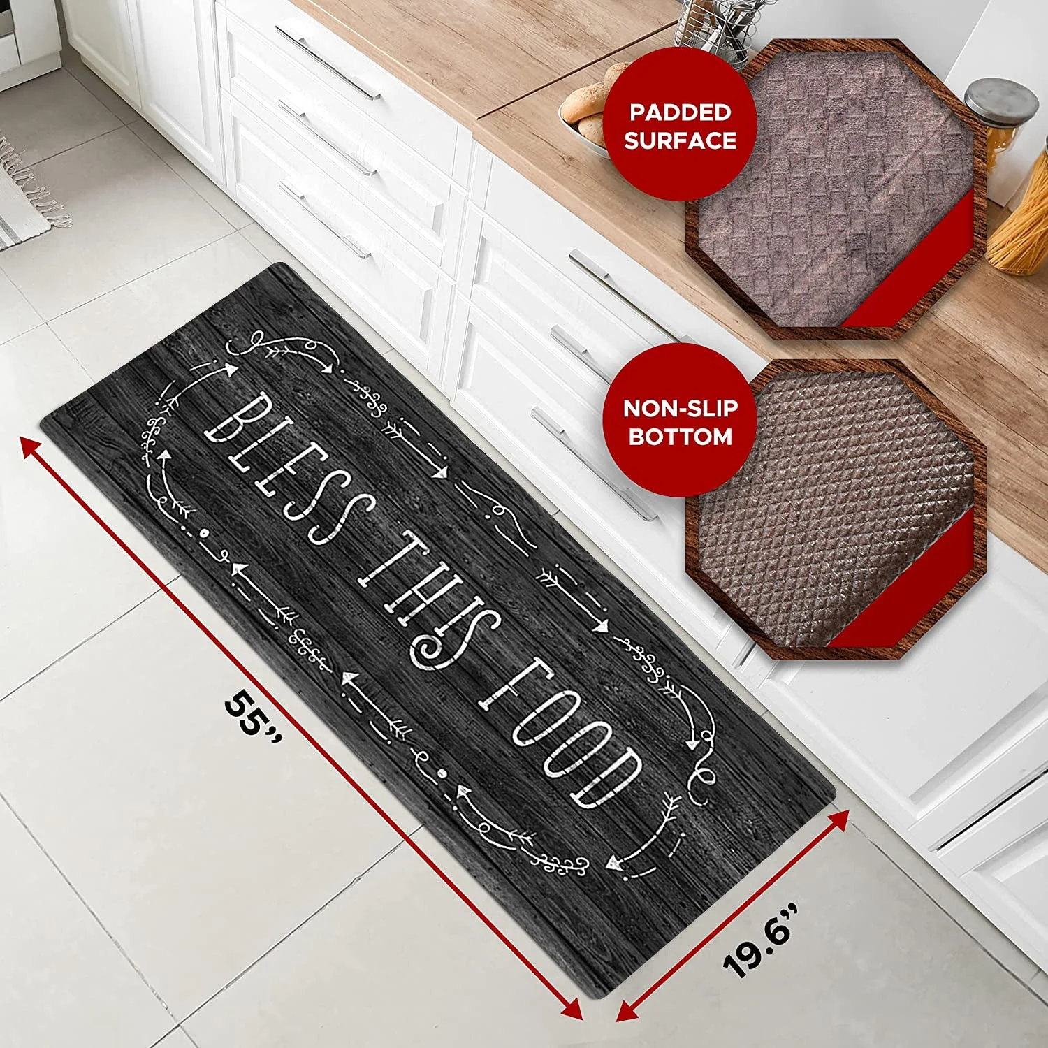 20"x55" Oversized Cushioned Anti-Fatigue Kitchen Runner Mat (Bless This Food) - Image 5