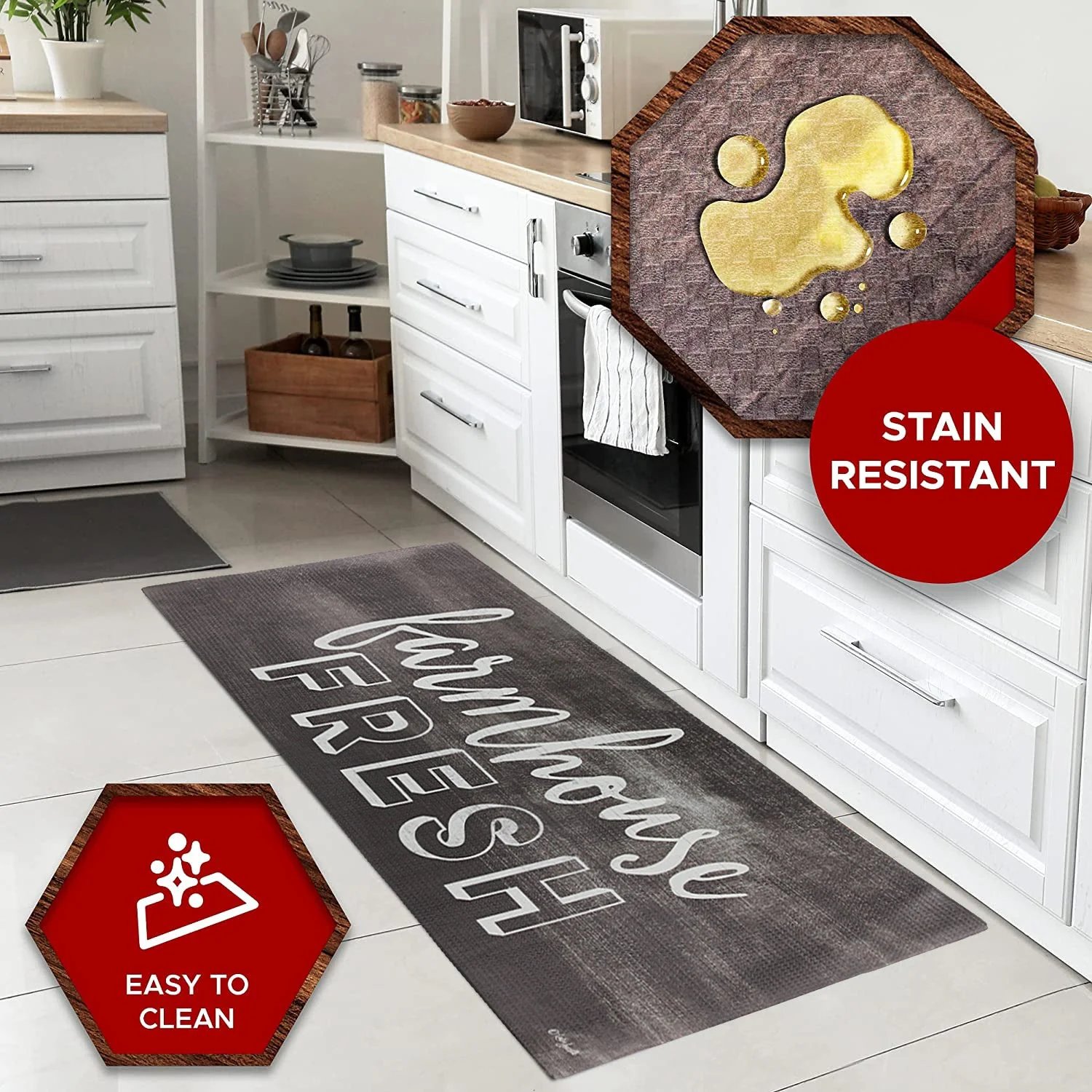 20"x55" Oversized Cushioned Anti-Fatigue Kitchen Runner Mat (Farmhouse Fresh) - Image 3