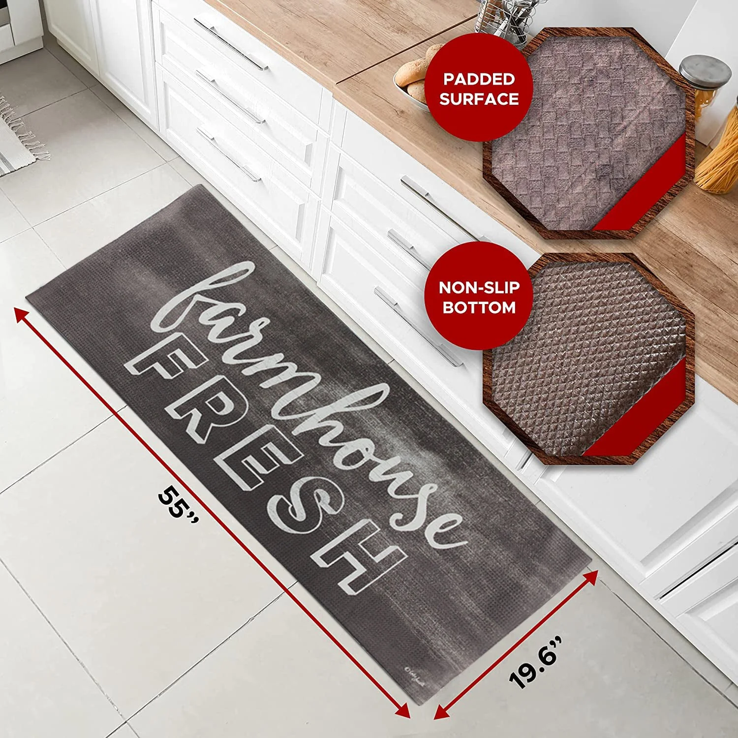 20"x55" Oversized Cushioned Anti-Fatigue Kitchen Runner Mat (Farmhouse Fresh) - Image 5