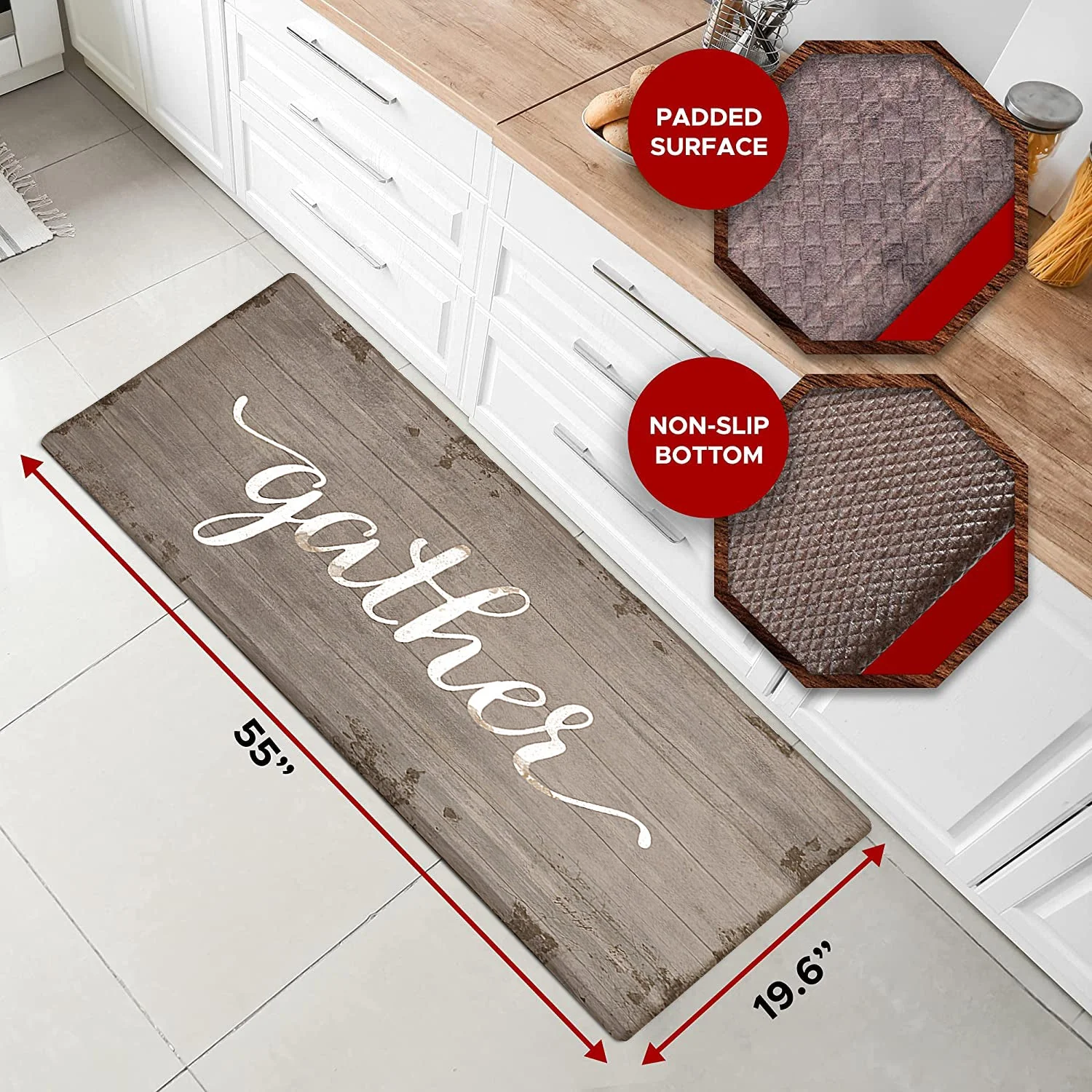 20"x55" Oversized Cushioned Anti-Fatigue Kitchen Runner Mat - Image 3