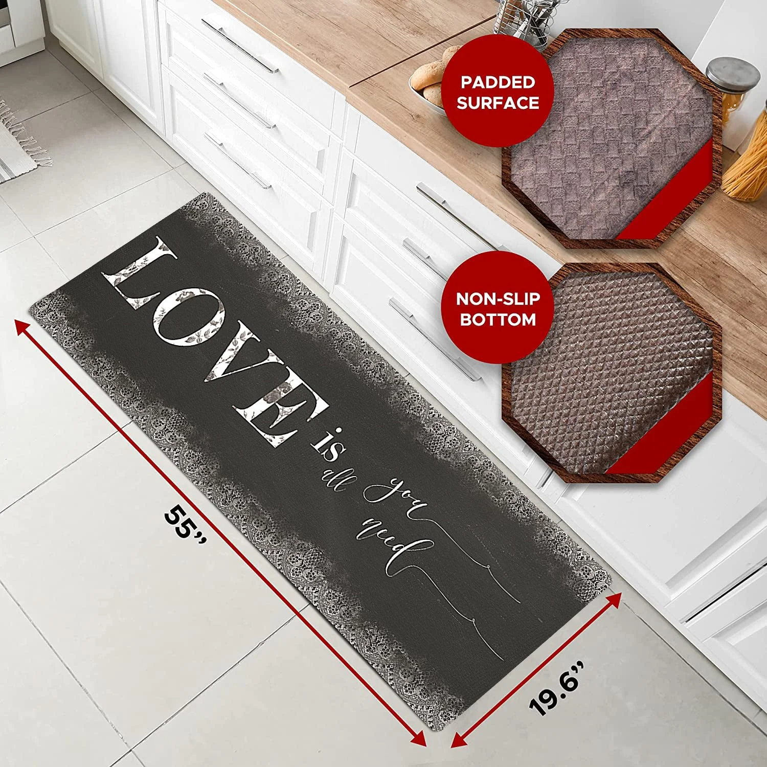20"x55" Oversized Cushioned Anti-Fatigue Kitchen Runner Mat - Image 3