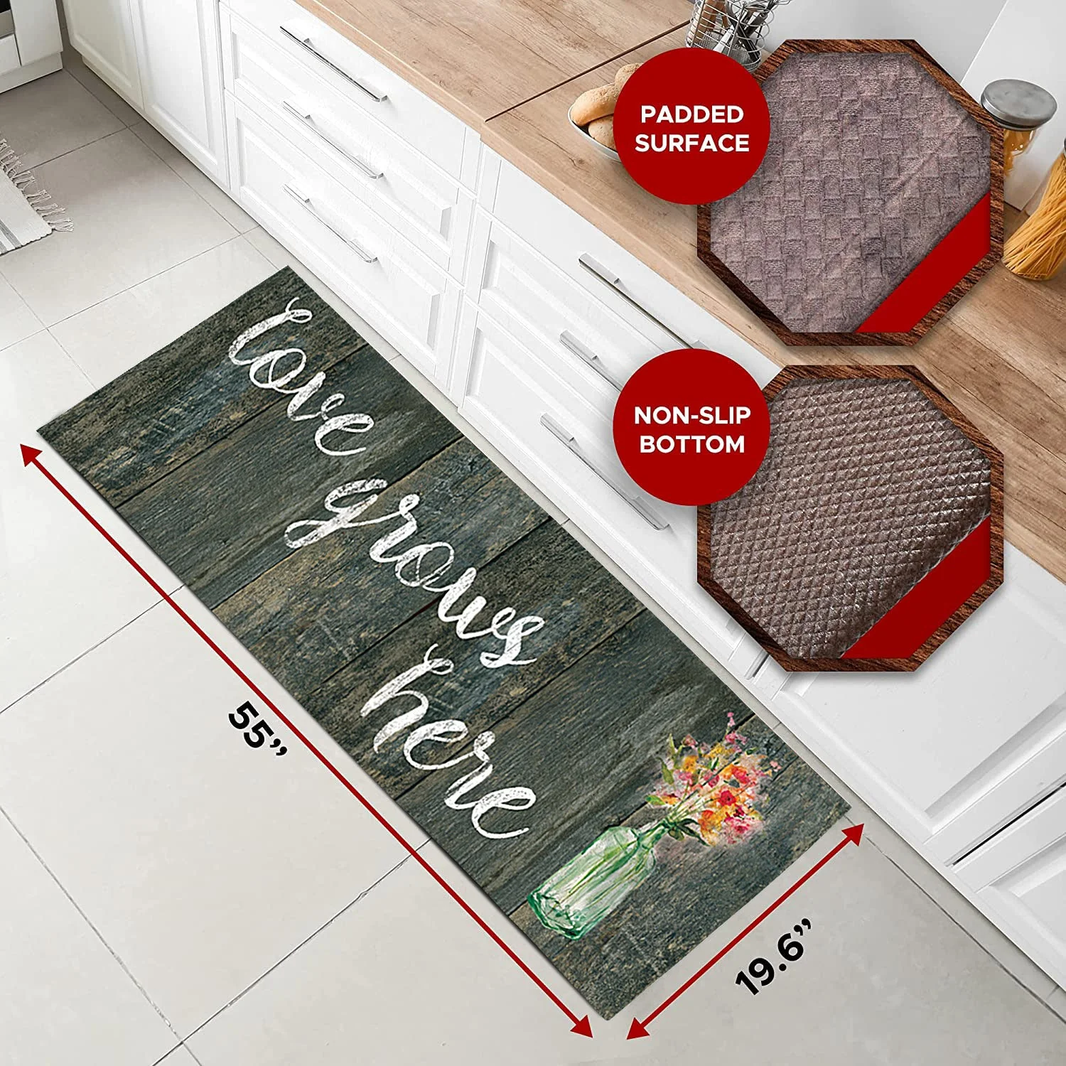 20"x55" Oversized Cushioned Anti-Fatigue Kitchen Runner Mat (Love Grows Here) - Image 7