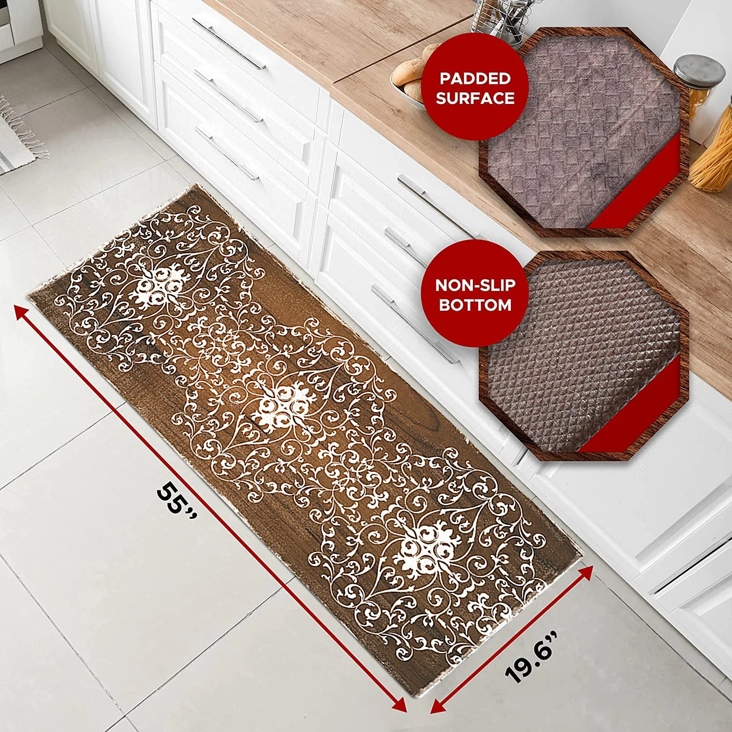 20"x55" Oversized Cushioned Anti-Fatigue Kitchen Runner Mat (Scroll) - Image 3