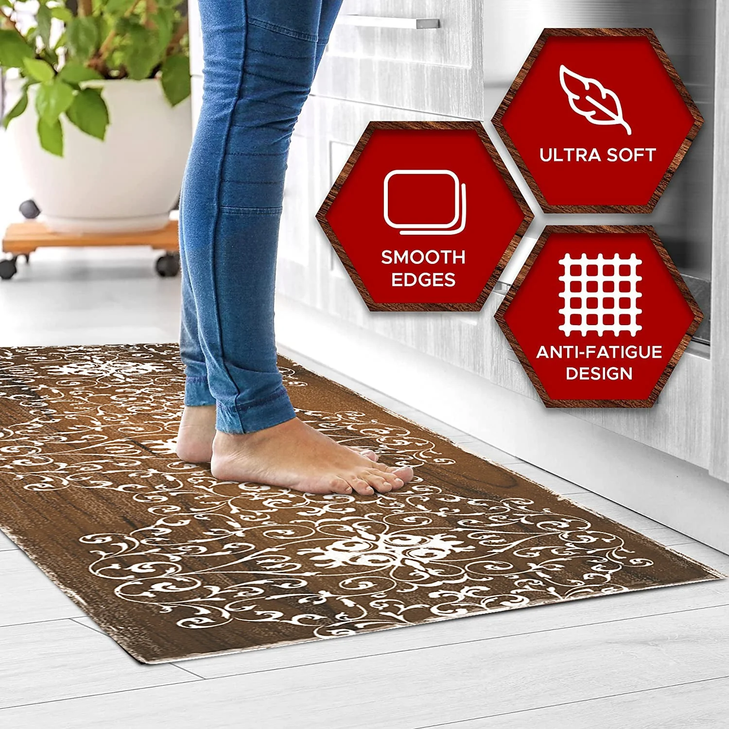20"x55" Oversized Cushioned Anti-Fatigue Kitchen Runner Mat (Scroll) - Image 5