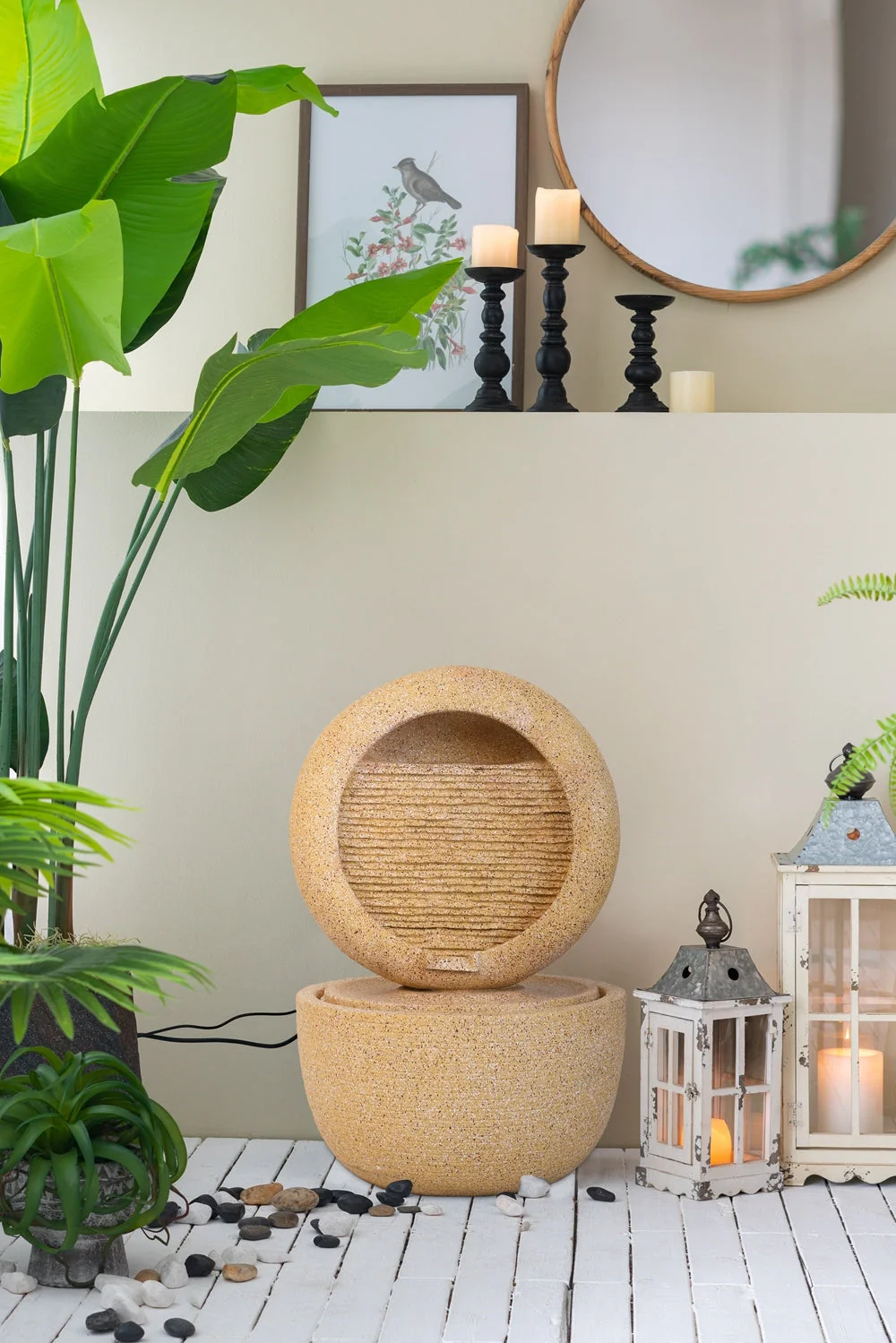 21.7x21.7x34.3 Inch Cement Round Water Fountain with Light and Pump - Image 2