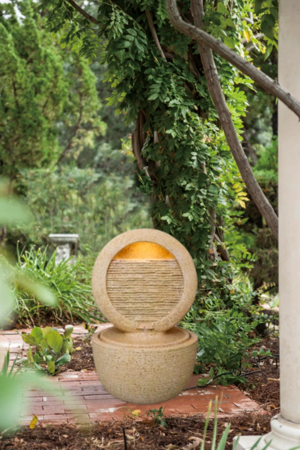 21.7x21.7x34.3 Inch Cement Round Water Fountain with Light and Pump - Image 8