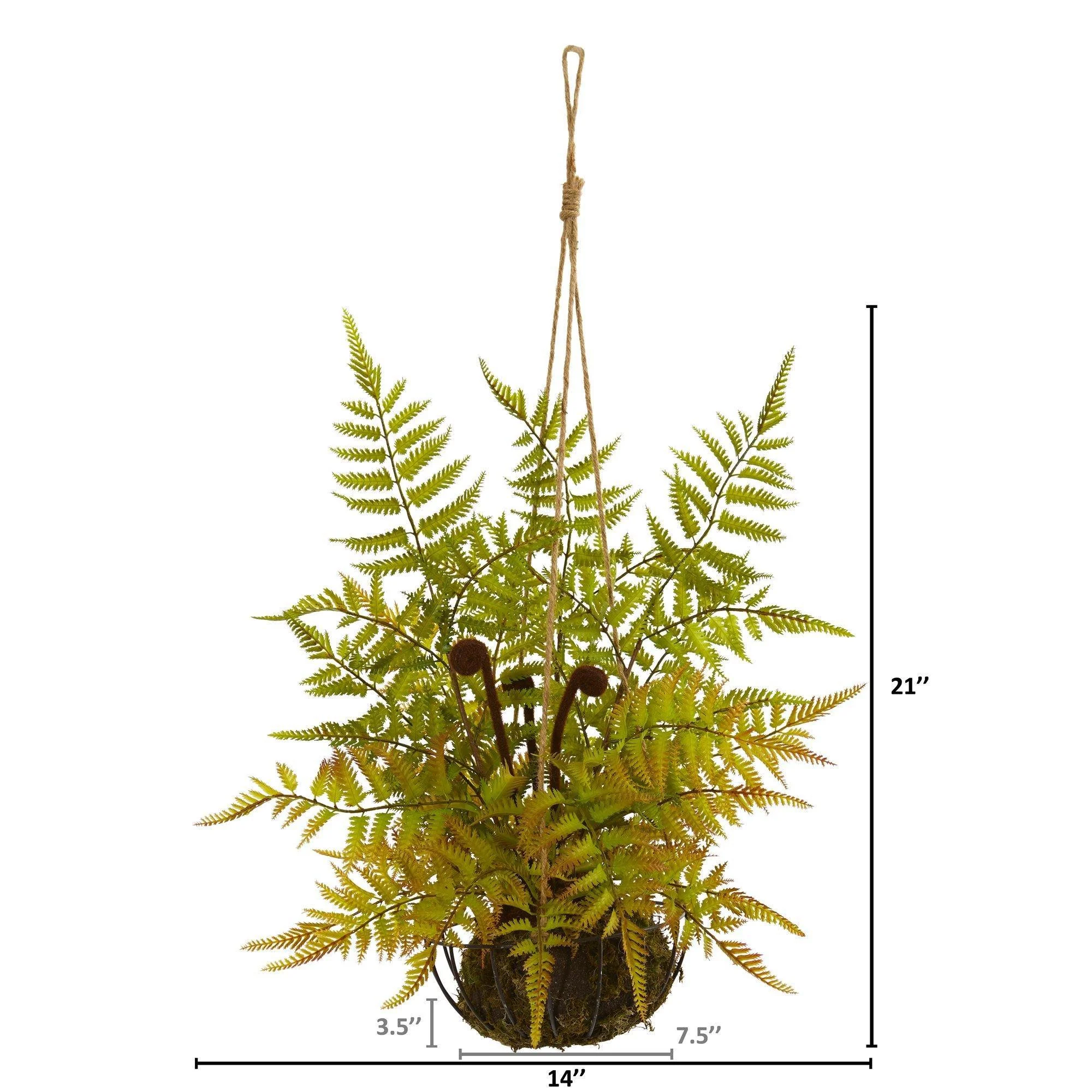21” Fern Artificial Plant in Metal Hanging Basket - Image 2