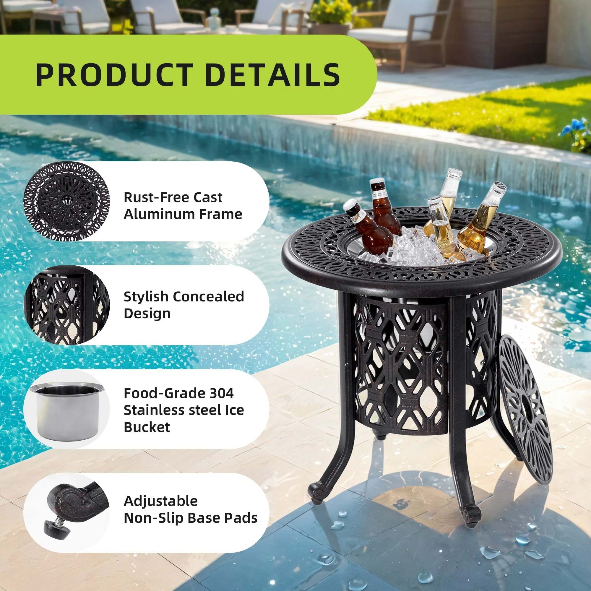 21-Inch Side Table with Removable Ice Bucket - Image 5
