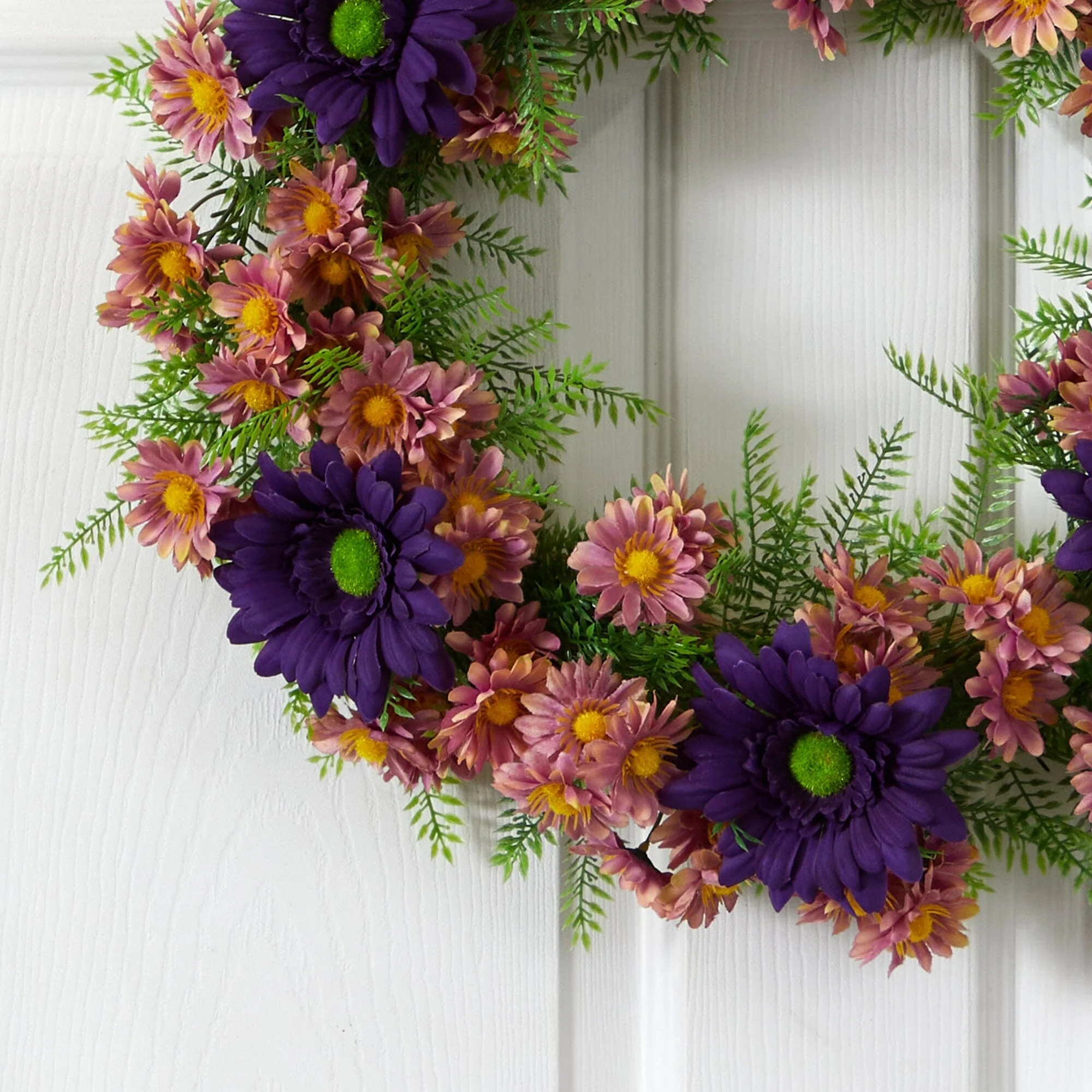 21” Mixed Daisy Artificial Wreath - Image 2