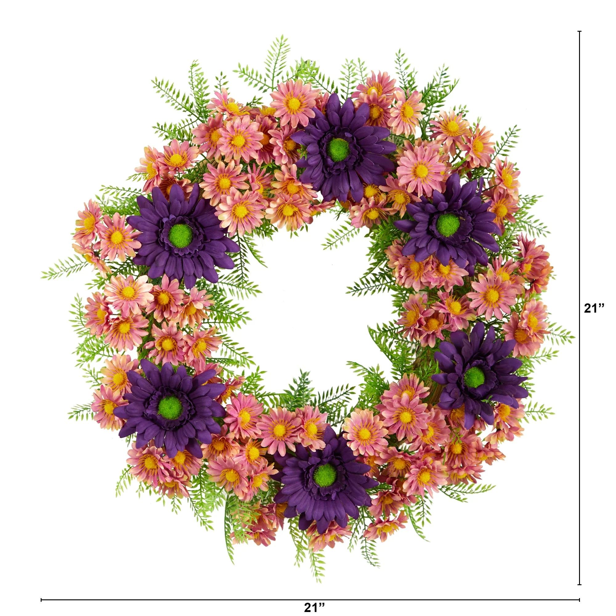 21” Mixed Daisy Artificial Wreath - Image 3