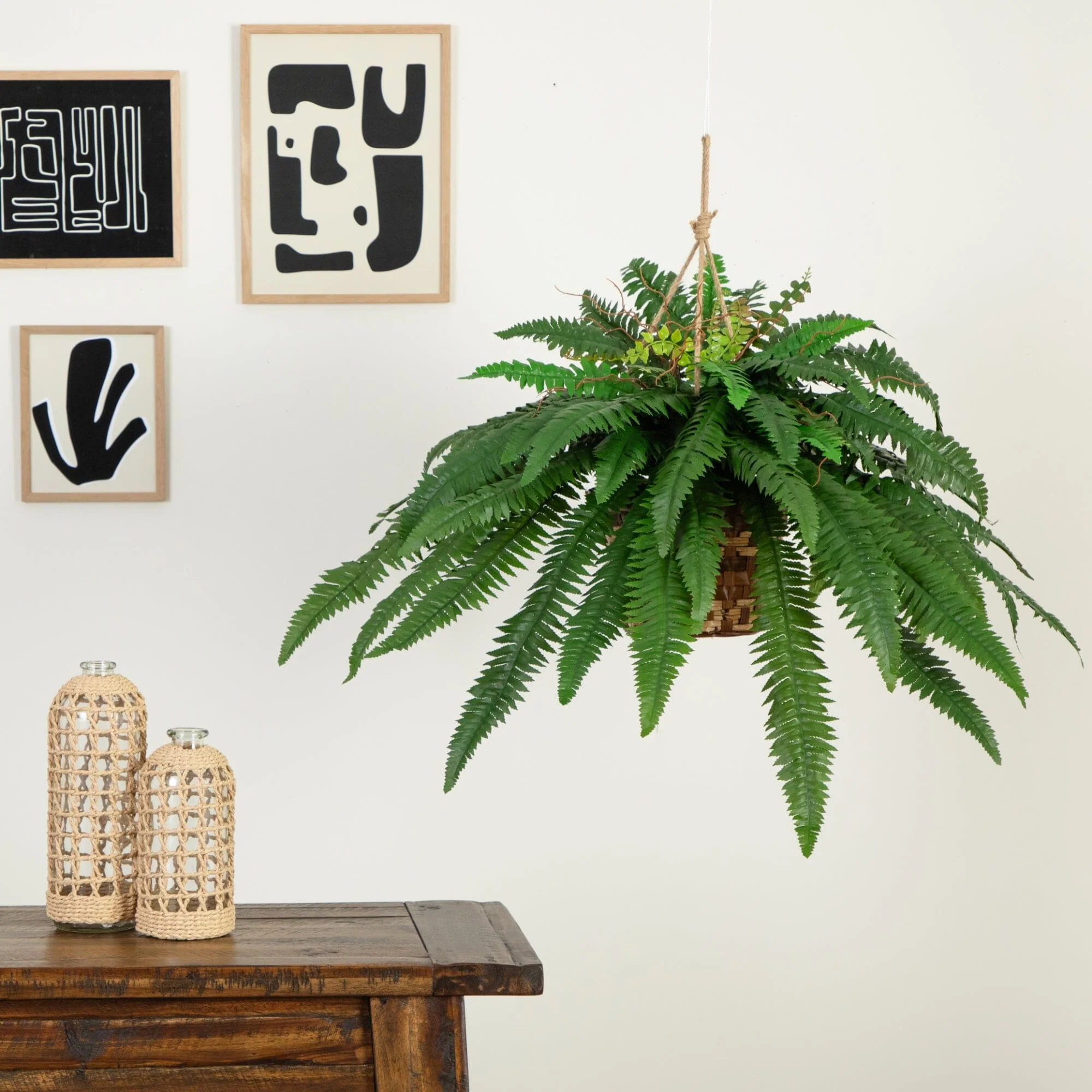 22" Artificial Large Boston Fern Hanging Basket" - Image 3