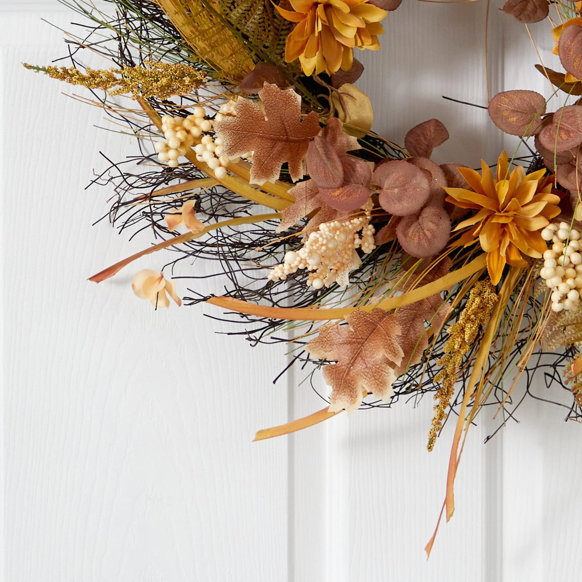 22” Autumn Dahlia and Berries Artificial Fall Wreath - Image 2