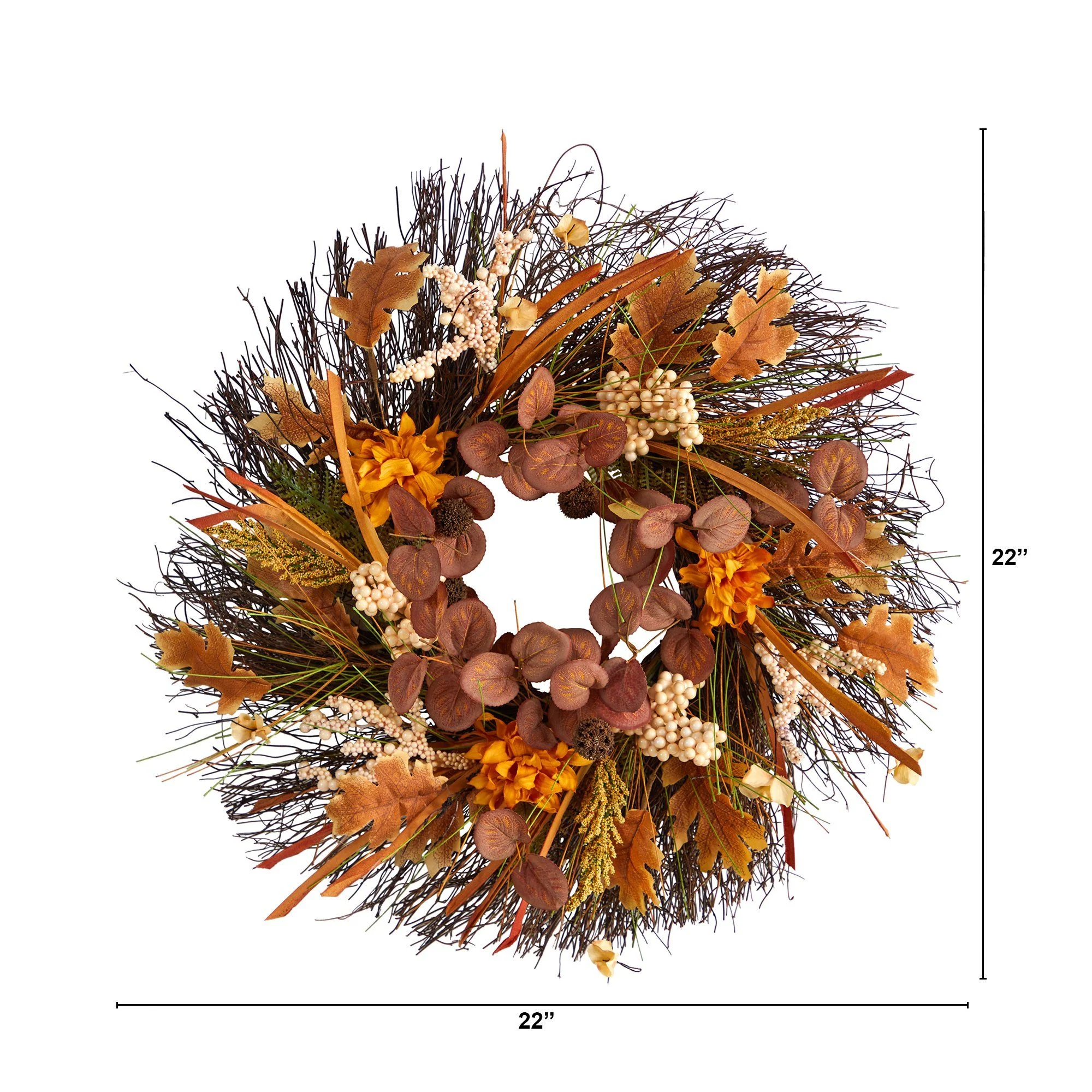 22” Autumn Dahlia and Berries Artificial Fall Wreath - Image 6