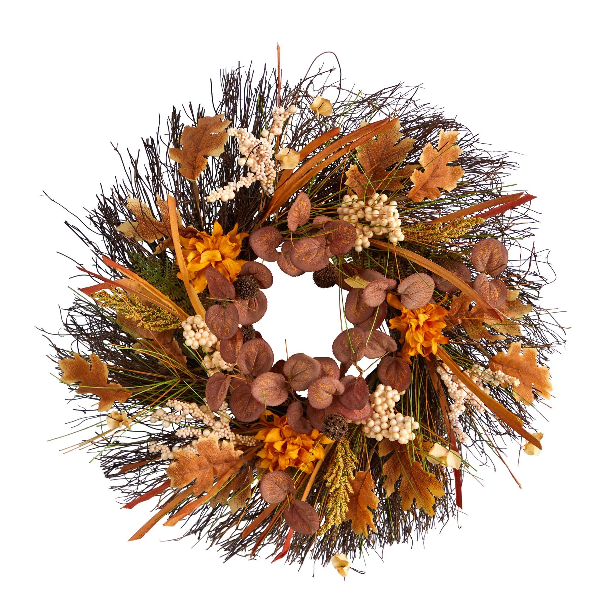 22” Autumn Dahlia and Berries Artificial Fall Wreath - Image 7