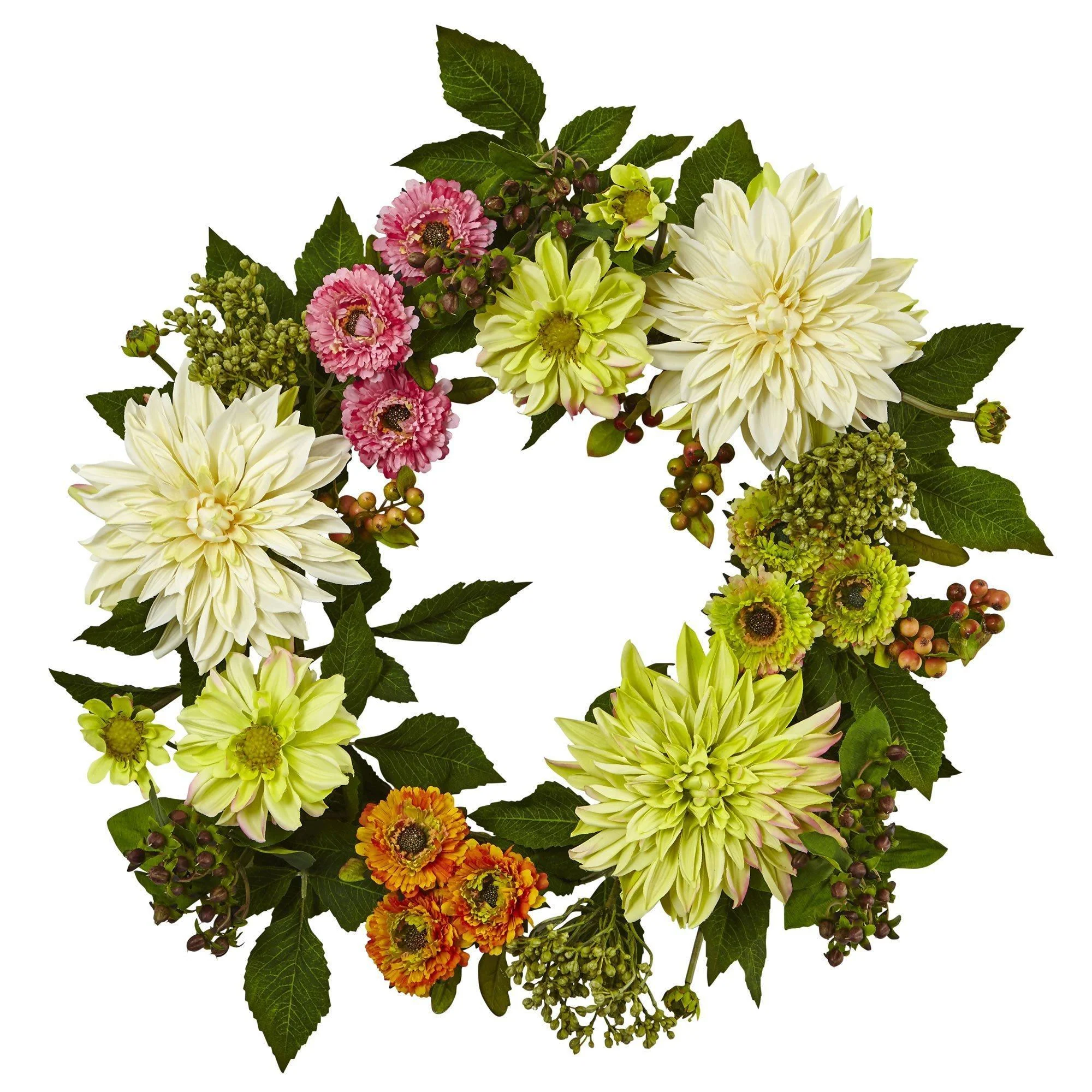 22” Dahlia & Mum Wreath - Spring Vibe - Image 2