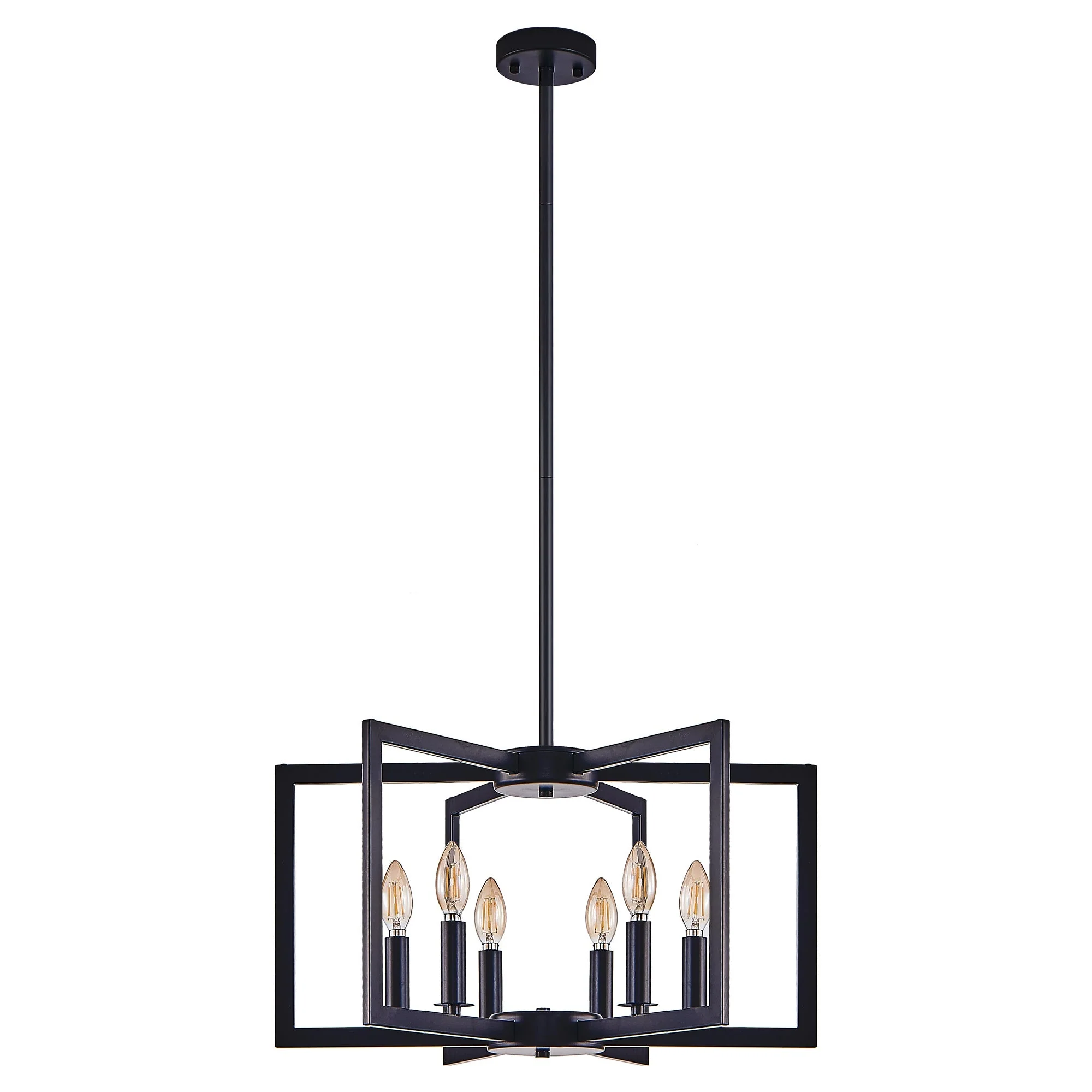 22' Modern Black Geometric 6-Light Chandelier – Industrial Metal Pendant Light Fixture for Living Room, Dining Room, or Kitchen (Bulb Not Included) - Image 11