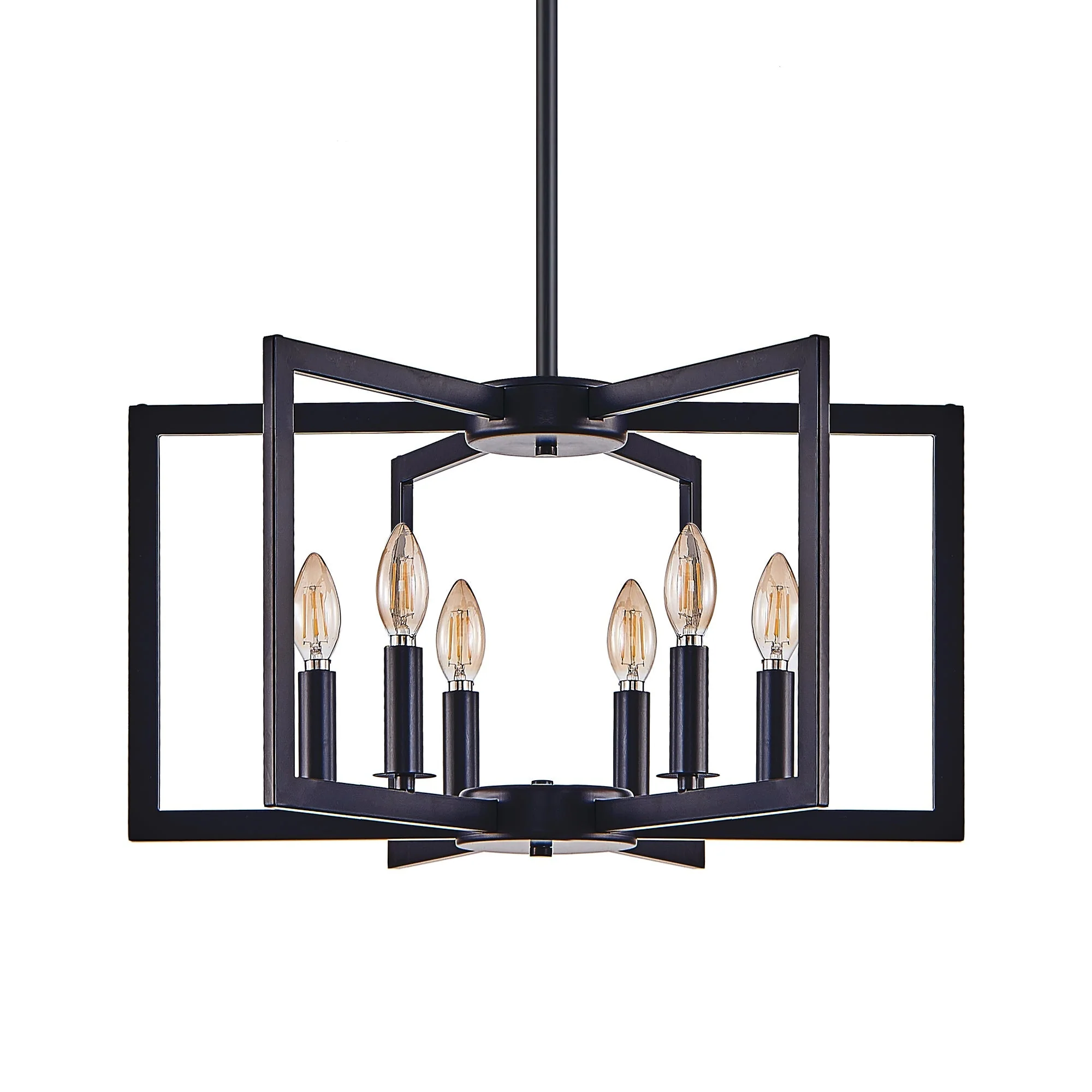 22' Modern Black Geometric 6-Light Chandelier – Industrial Metal Pendant Light Fixture for Living Room, Dining Room, or Kitchen (Bulb Not Included) - Image 12
