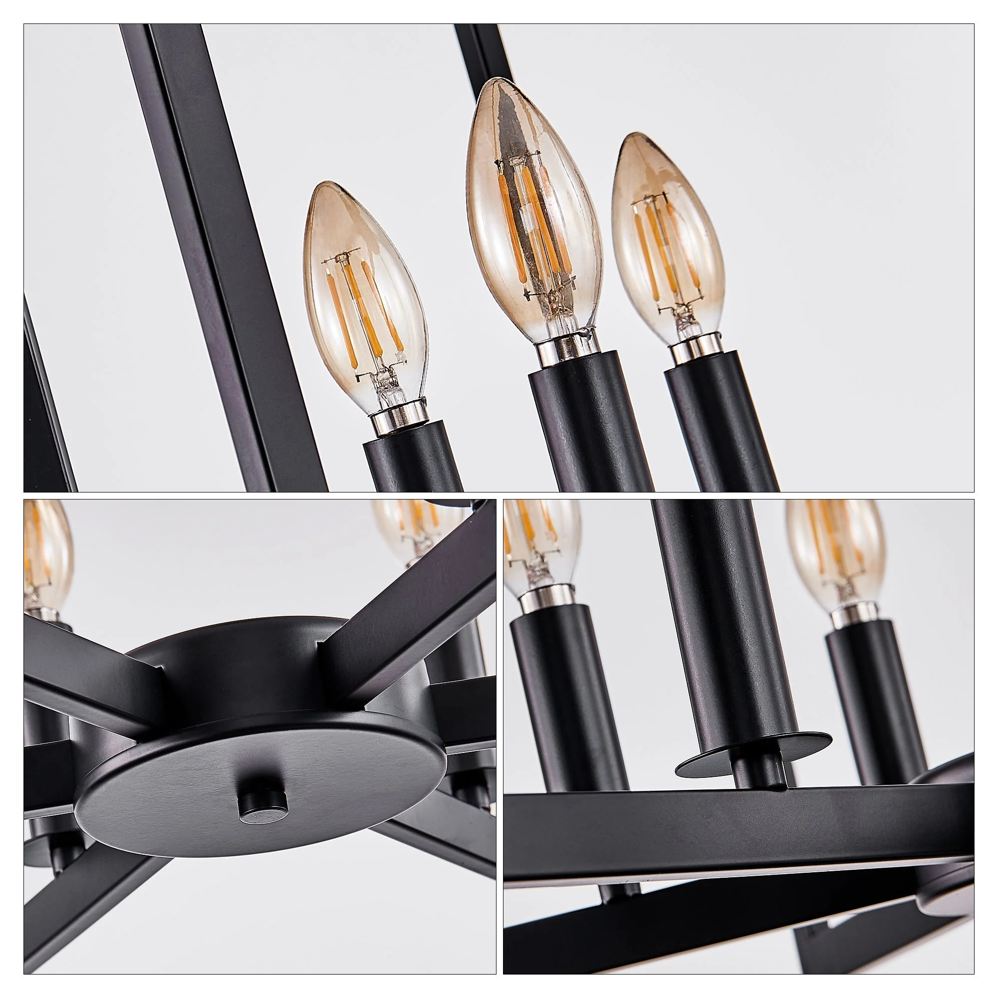 22' Modern Black Geometric 6-Light Chandelier – Industrial Metal Pendant Light Fixture for Living Room, Dining Room, or Kitchen (Bulb Not Included) - Image 7