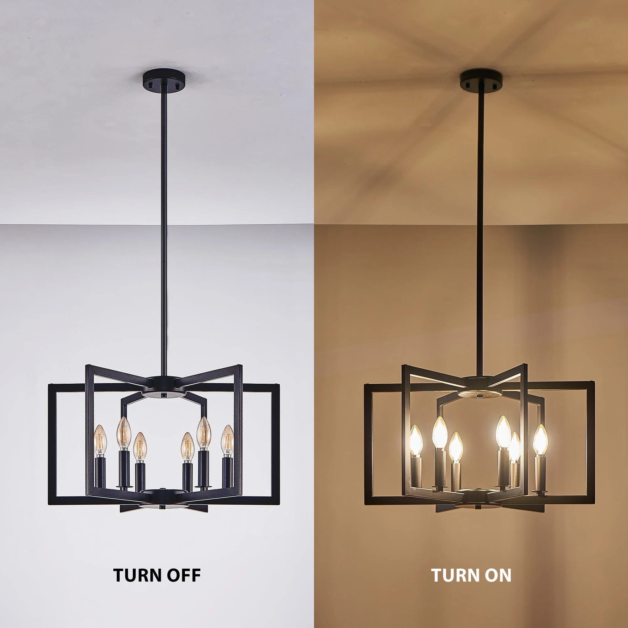 22' Modern Black Geometric 6-Light Chandelier – Industrial Metal Pendant Light Fixture for Living Room, Dining Room, or Kitchen (Bulb Not Included) - Image 8