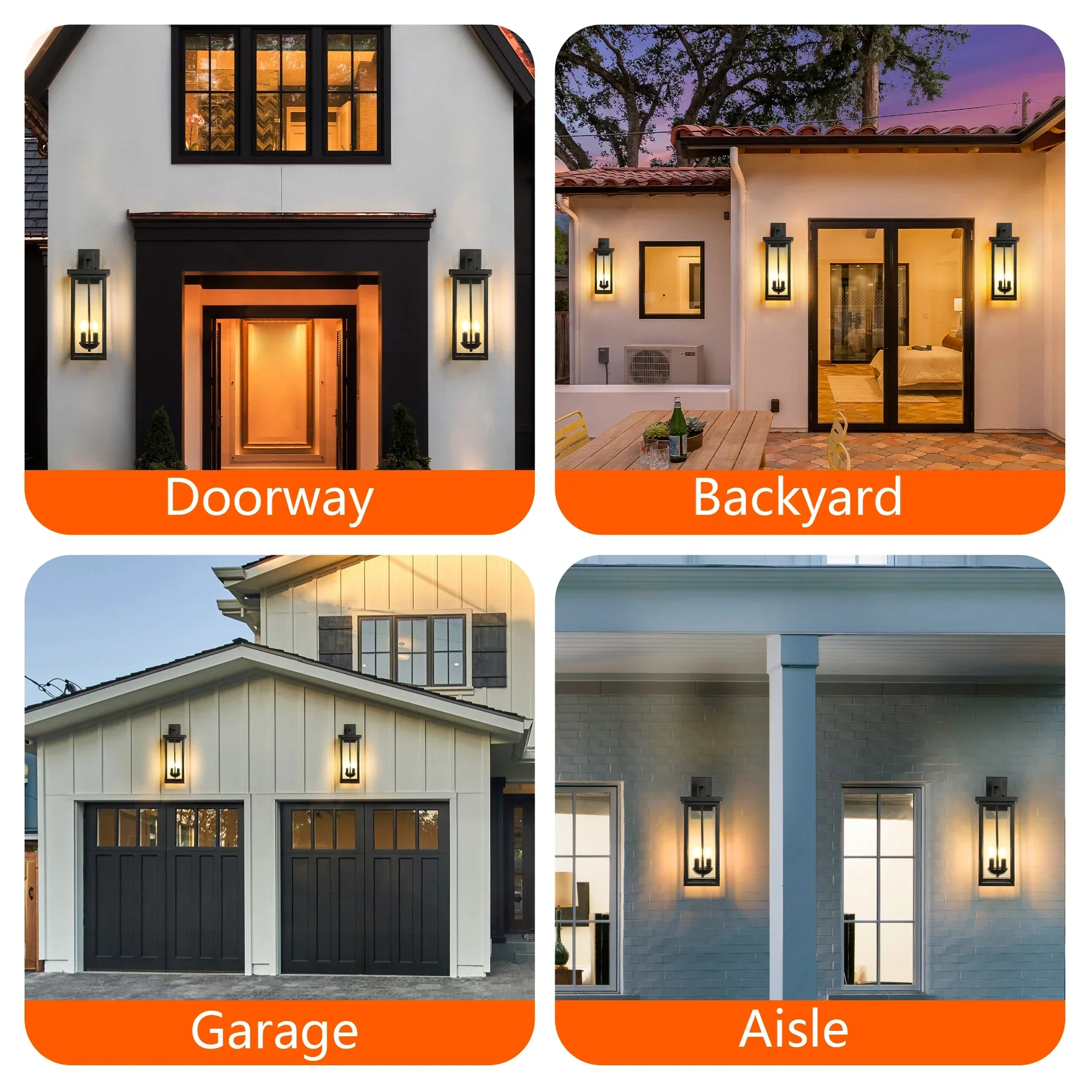 22" Outdoor Wall Lantern Dusk to Dawn Sensor Matte Black Weatherproof Exterior Light - Image 4