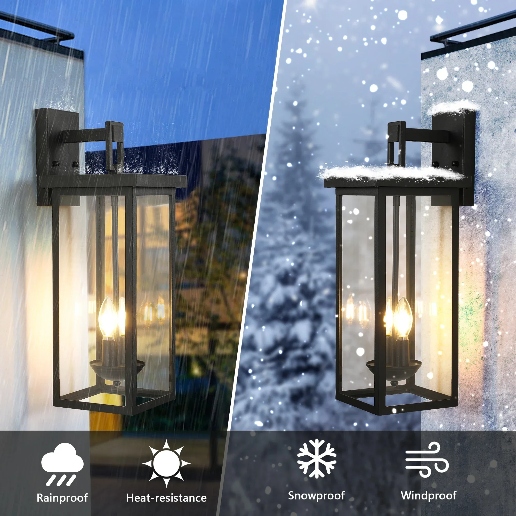 22" Outdoor Wall Lantern Dusk to Dawn Sensor Matte Black Weatherproof Exterior Light - Image 5
