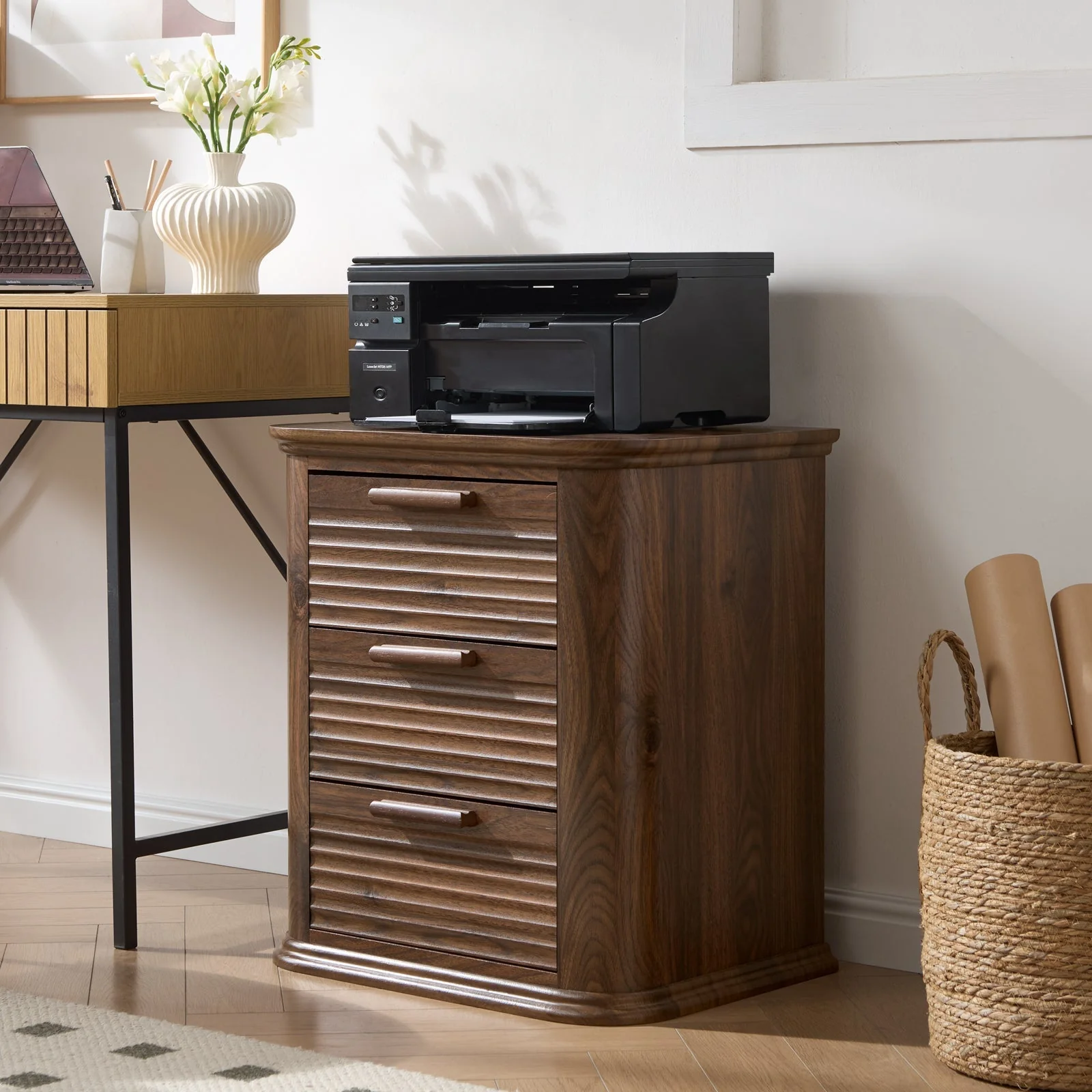 22" Wide Fluted Nightstand with Charging Station - Image 6