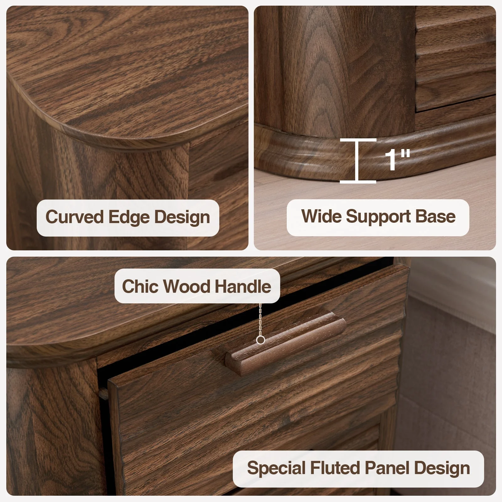 22" Wide Fluted Nightstand with Charging Station - Image 8