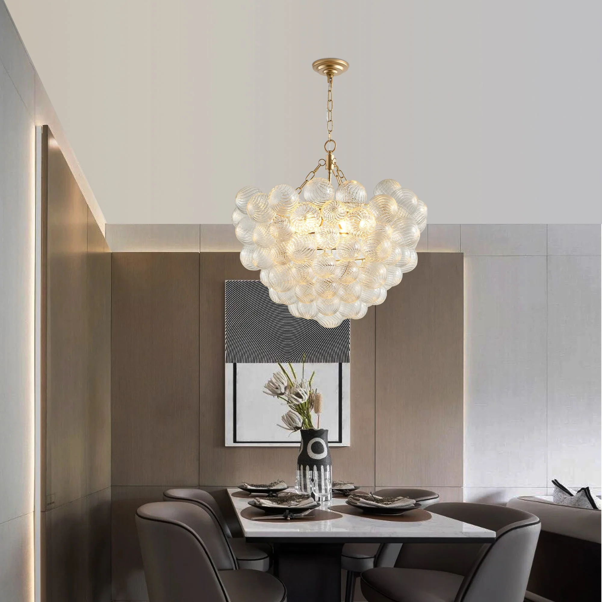 23.6-Inch Gold Pendant Light Chandelier with Threaded Clear Glass Globe Shade - Image 2