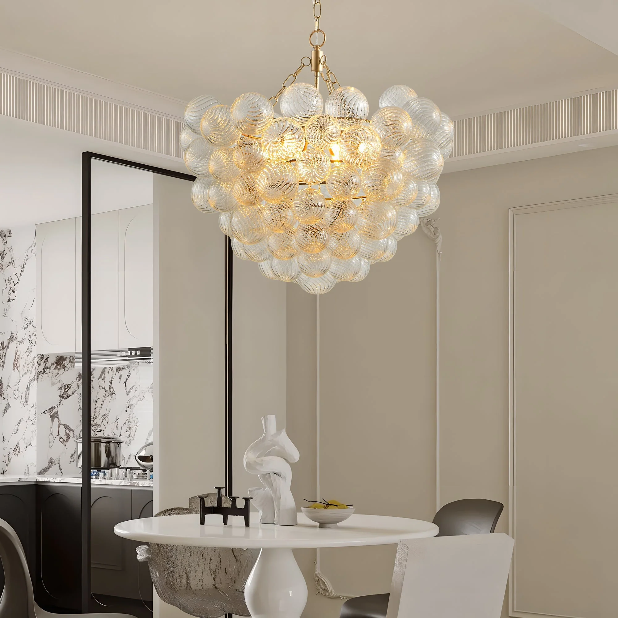 23.6-Inch Gold Pendant Light Chandelier with Threaded Clear Glass Globe Shade - Image 3