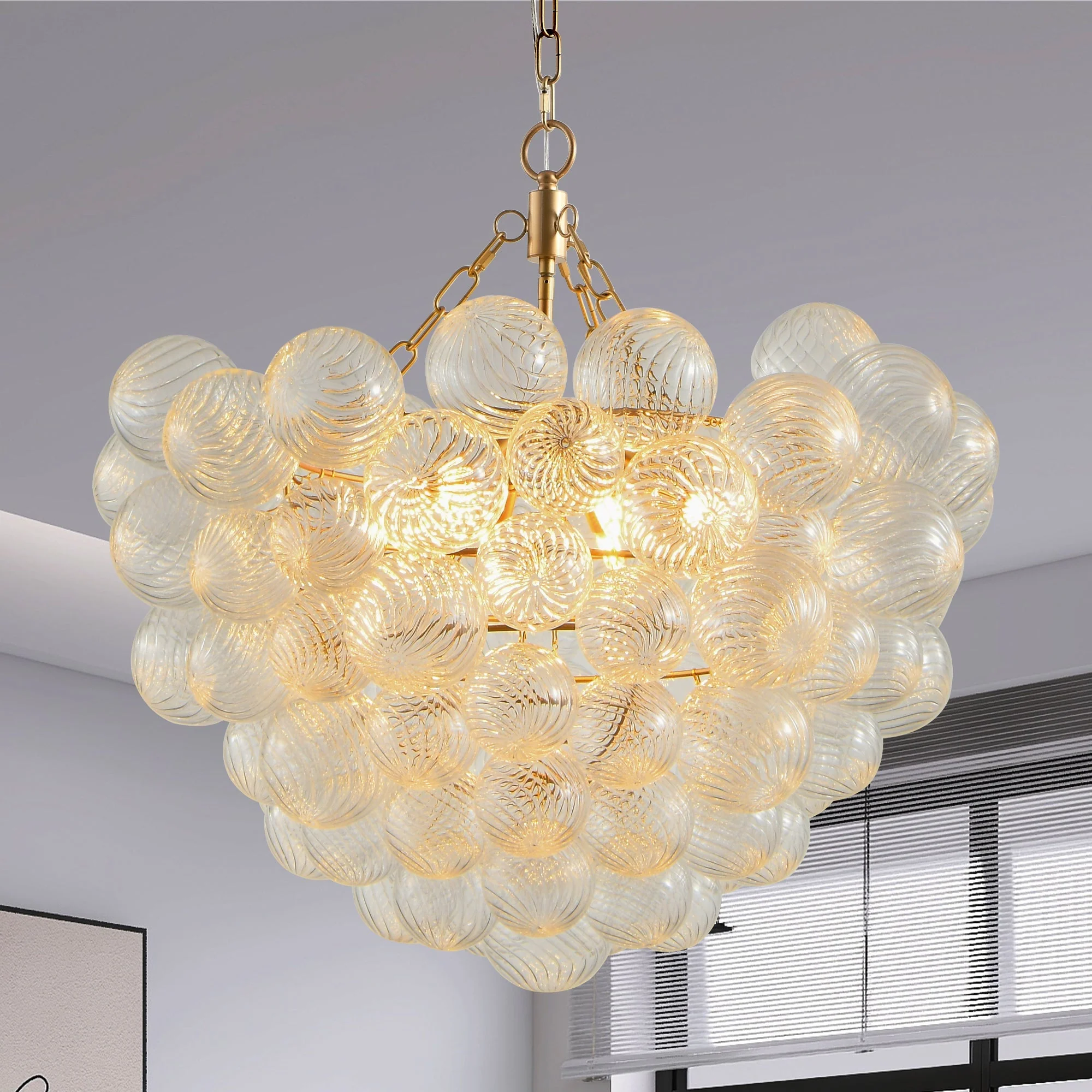23.6-Inch Gold Pendant Light Chandelier with Threaded Clear Glass Globe Shade - Image 7