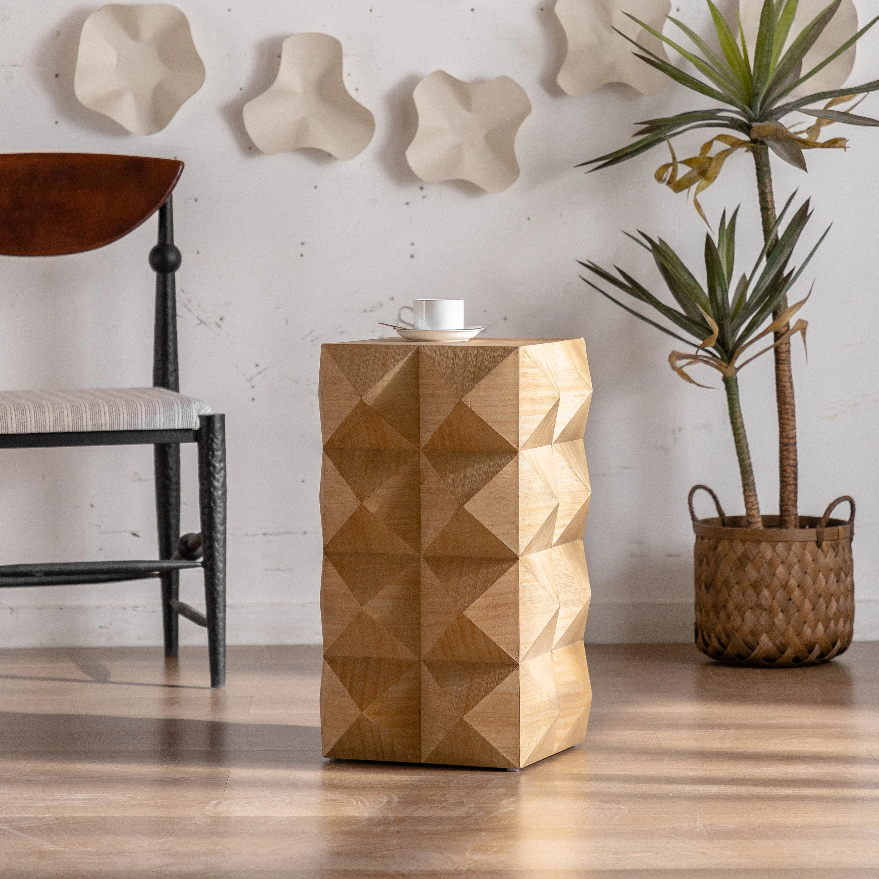 23.62" Height Three-Dimensional Embossed Pattern Wooden Nightstand - Image 21