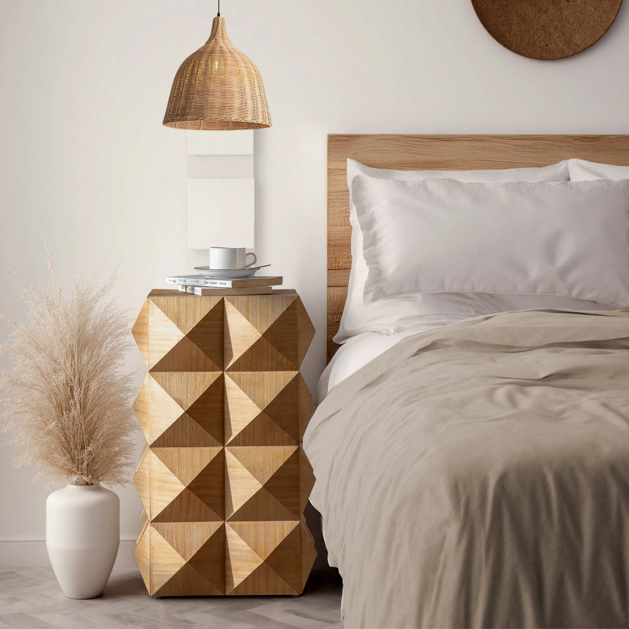 23.62" Height Three-Dimensional Embossed Pattern Wooden Nightstand - Image 4