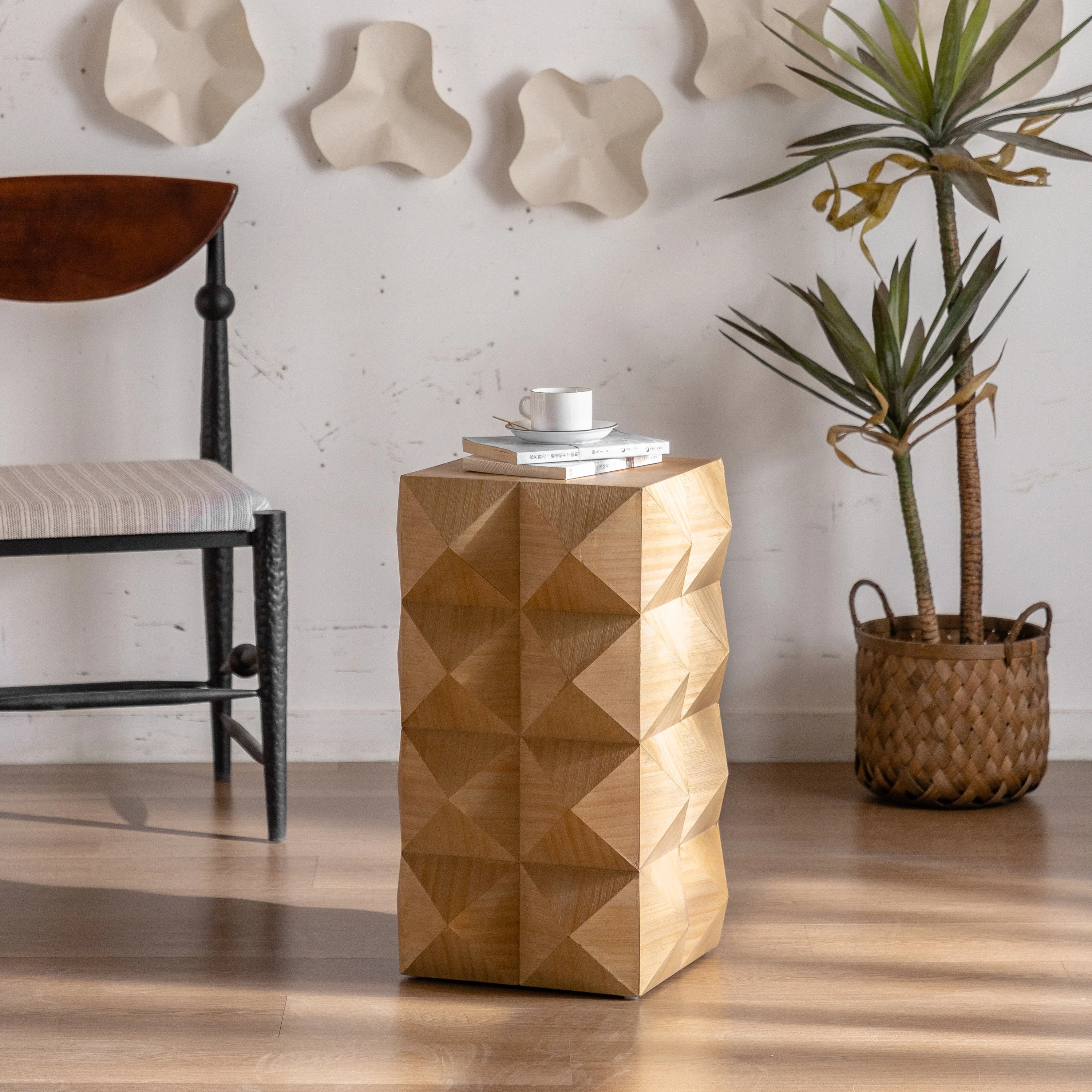 23.62" Height Three-Dimensional Embossed Pattern Wooden Nightstand - Image 6