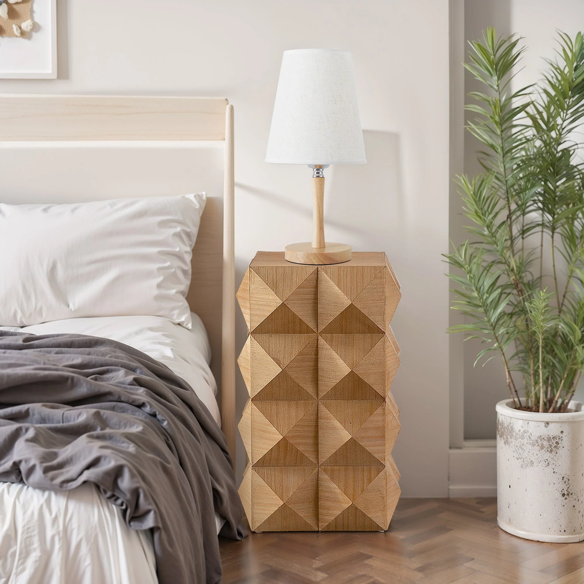 23.62" Height Three-Dimensional Embossed Pattern Wooden Nightstand - Image 7