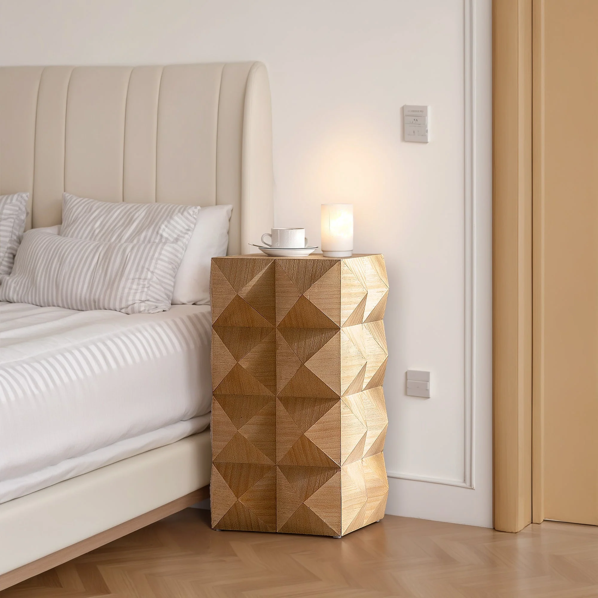 23.62" Height Three-Dimensional Embossed Pattern Wooden Nightstand - Image 8
