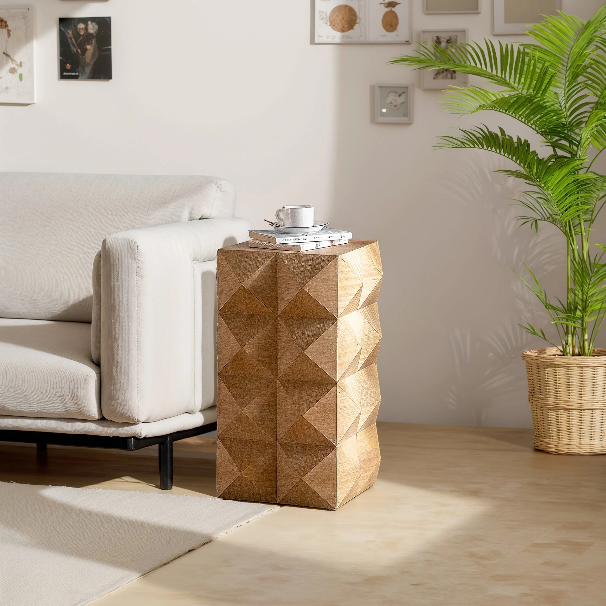 23.62" Height Three-Dimensional Embossed Pattern Wooden Nightstand - Image 9