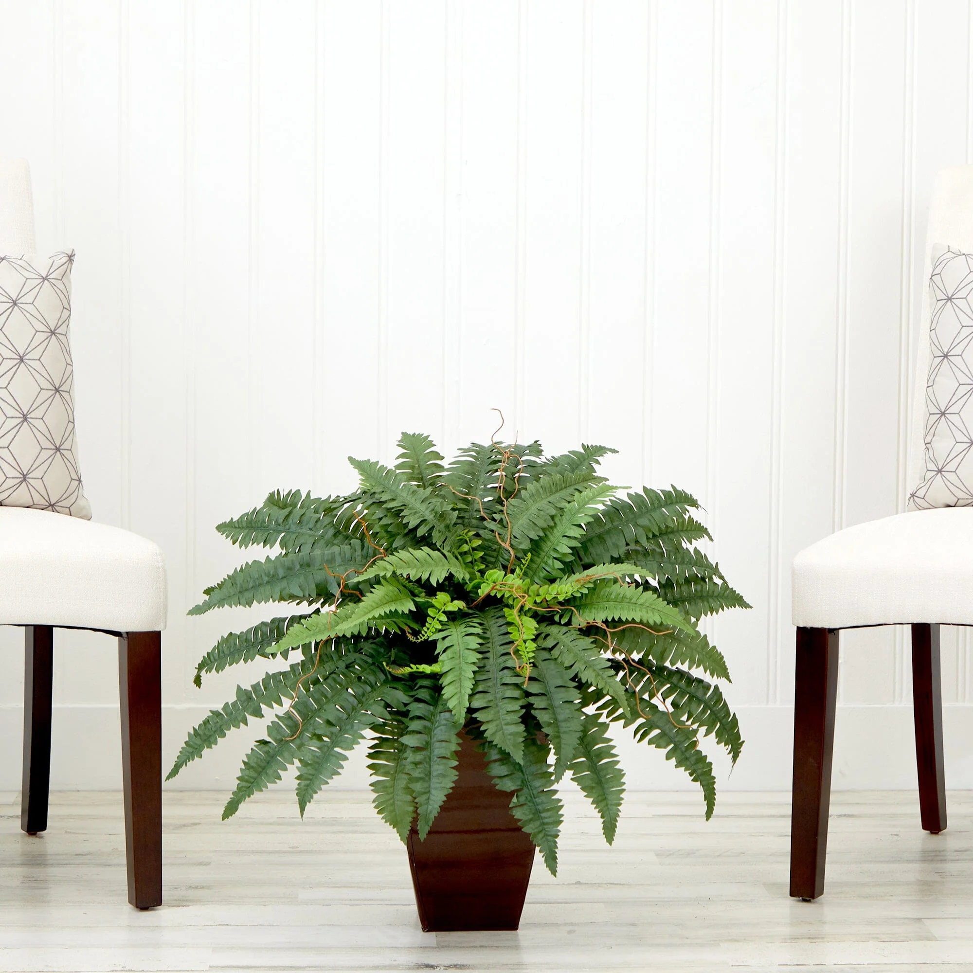 23” Artificial Boston Fern Plant with Tapered Bronze Square Metal Planter DIY KIT - Image 2