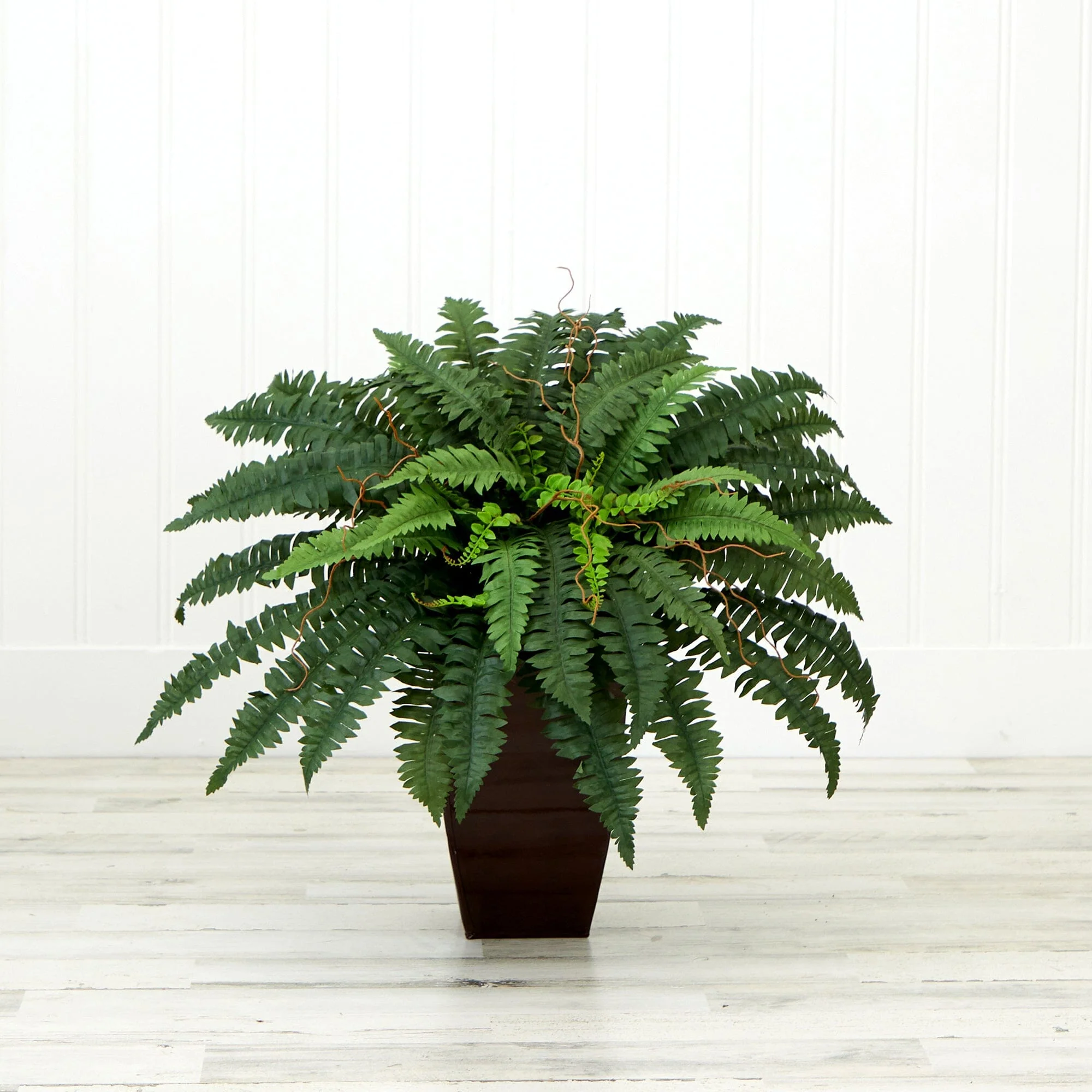 23” Artificial Boston Fern Plant with Tapered Bronze Square Metal Planter DIY KIT - Image 3