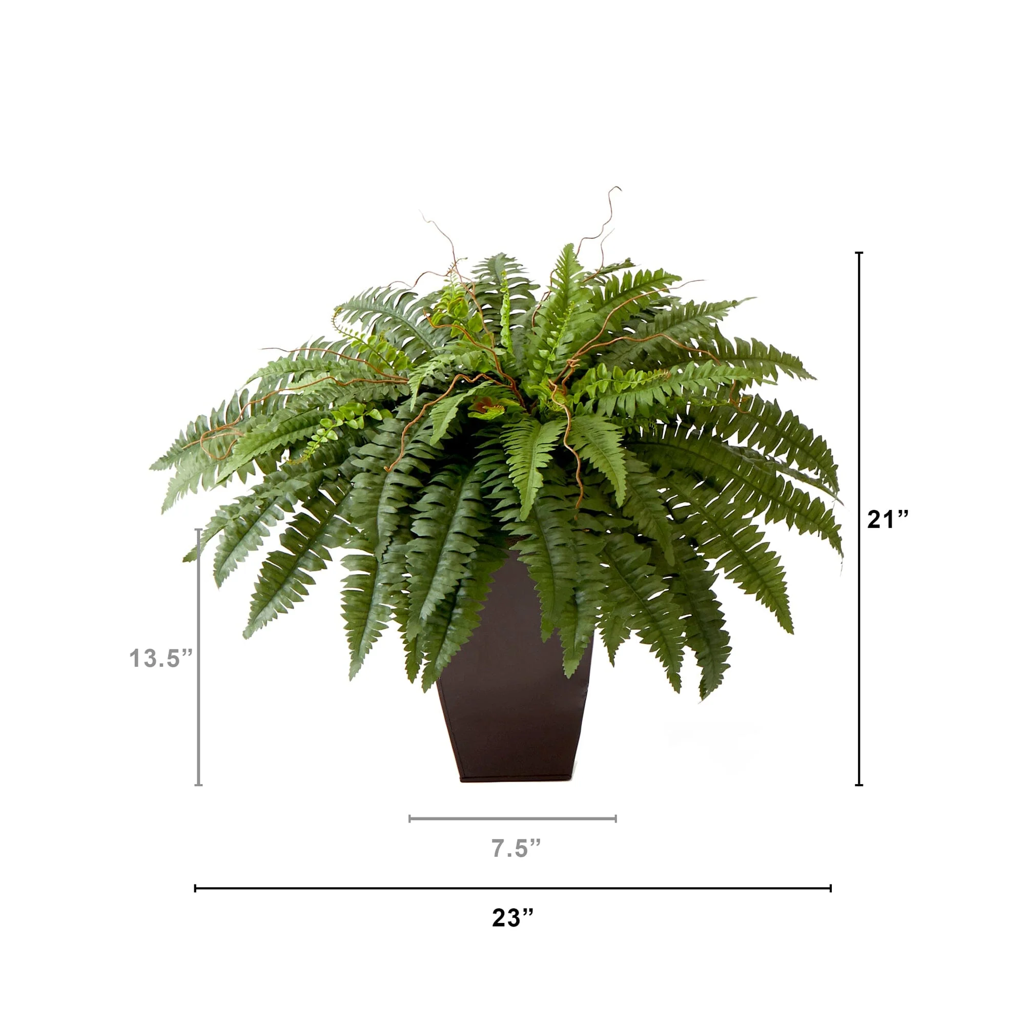 23” Artificial Boston Fern Plant with Tapered Bronze Square Metal Planter DIY KIT - Image 4